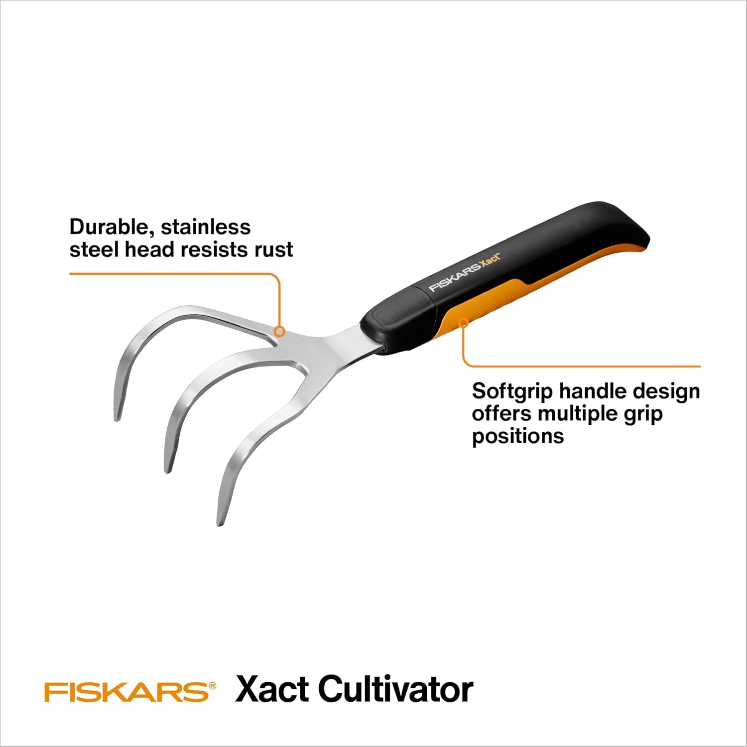 Fiskars Xact Hand Cultivator, Stainless Steel Weeder with SoftGrip Handle, Durable Garden Tool for Loosening and Aerating Soil, Ideal for Flower Beds and Garden Beds(Cultivator)