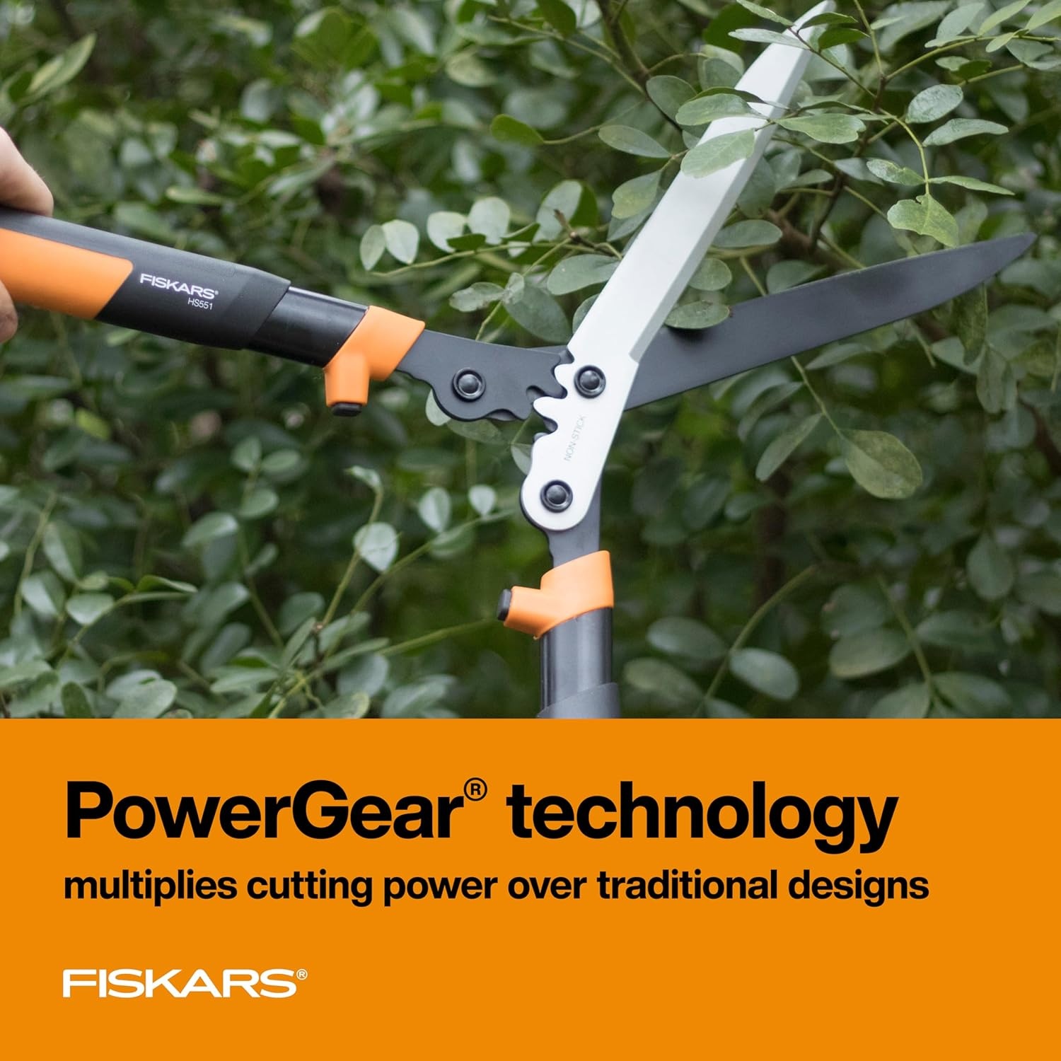 Fiskars DualAction Hedge Shears, 2-in-1 Fast Trimming & PowerCut Hedge Trimmer, Precision-Ground Steel Blades for Clean Cuts, Shock-Absorbing Bumpers & SoftGrip Handles for Comfort(PowerGear2 Shock Absorbing 23 in)