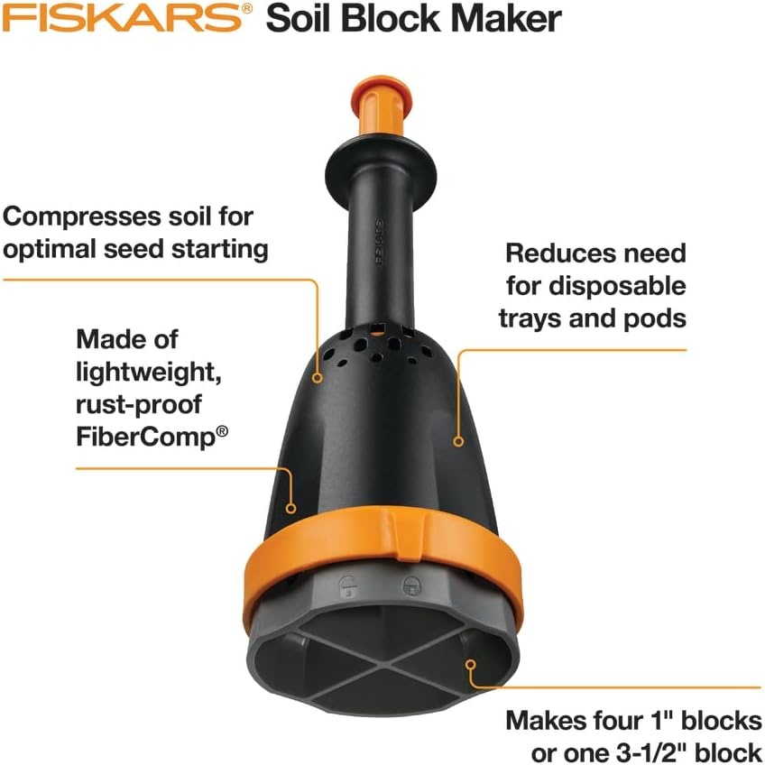 Fiskars Soil Block Maker for Garden Seeds with Natural Air Pruning, Eco Friendly Soil Blocking Gardening Tool for Germinating Seeds