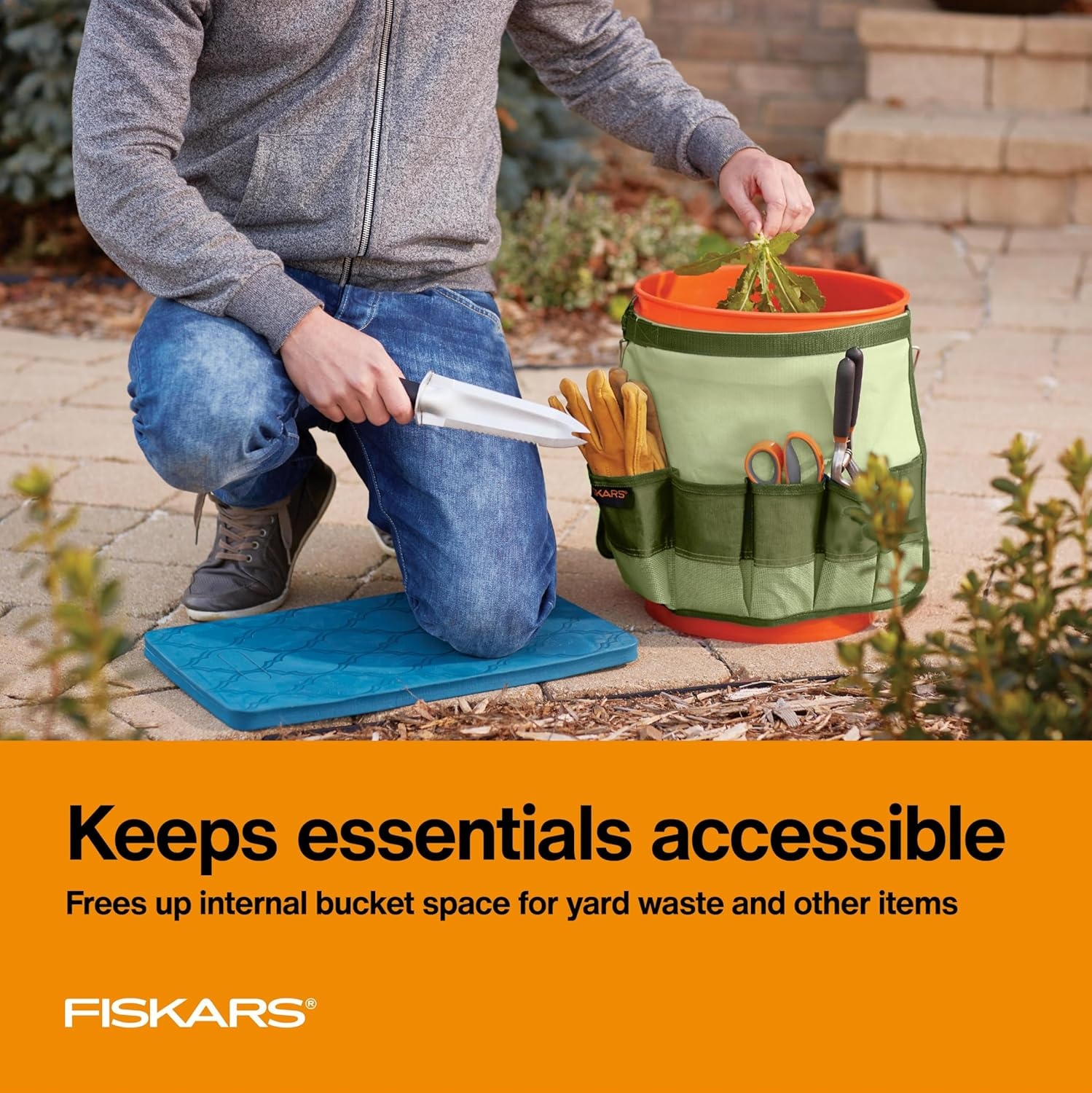 Fiskars Garden Tool Bucket Caddy 5 Gal, (Bucket and Tools Not Included)