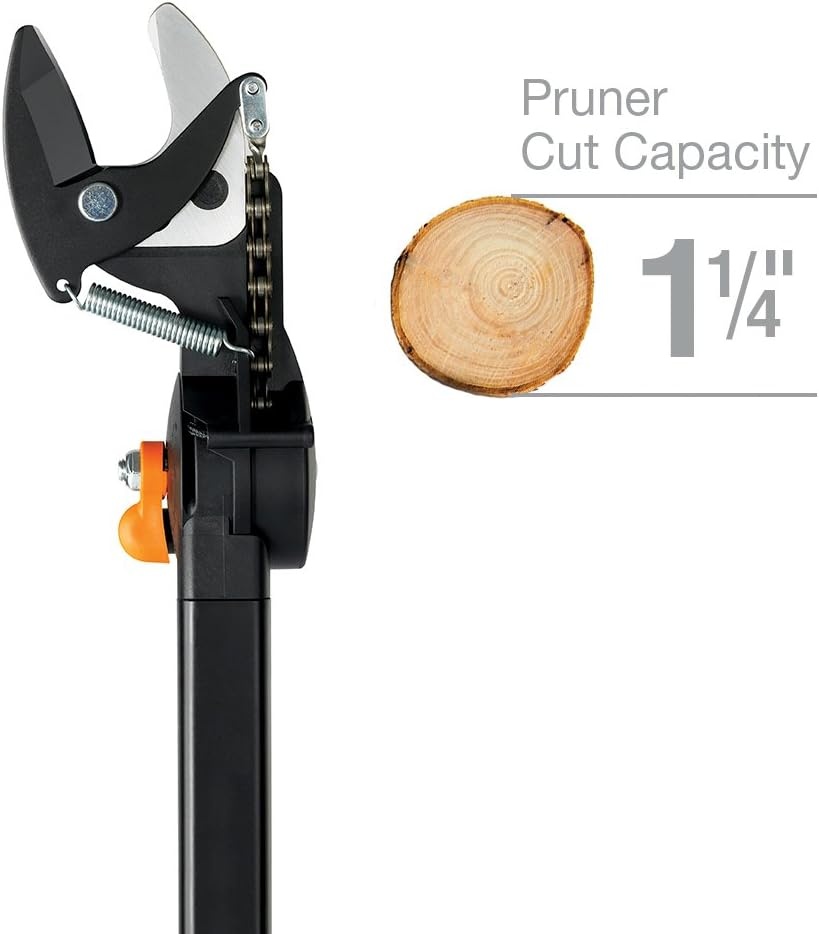 Fiskars 7ft-14ft Power-Lever Extendable Pole Saw and Tree Pruner, Lawn and Garden Tools, Black/Orange(5 ft Rope-Free Pruner)