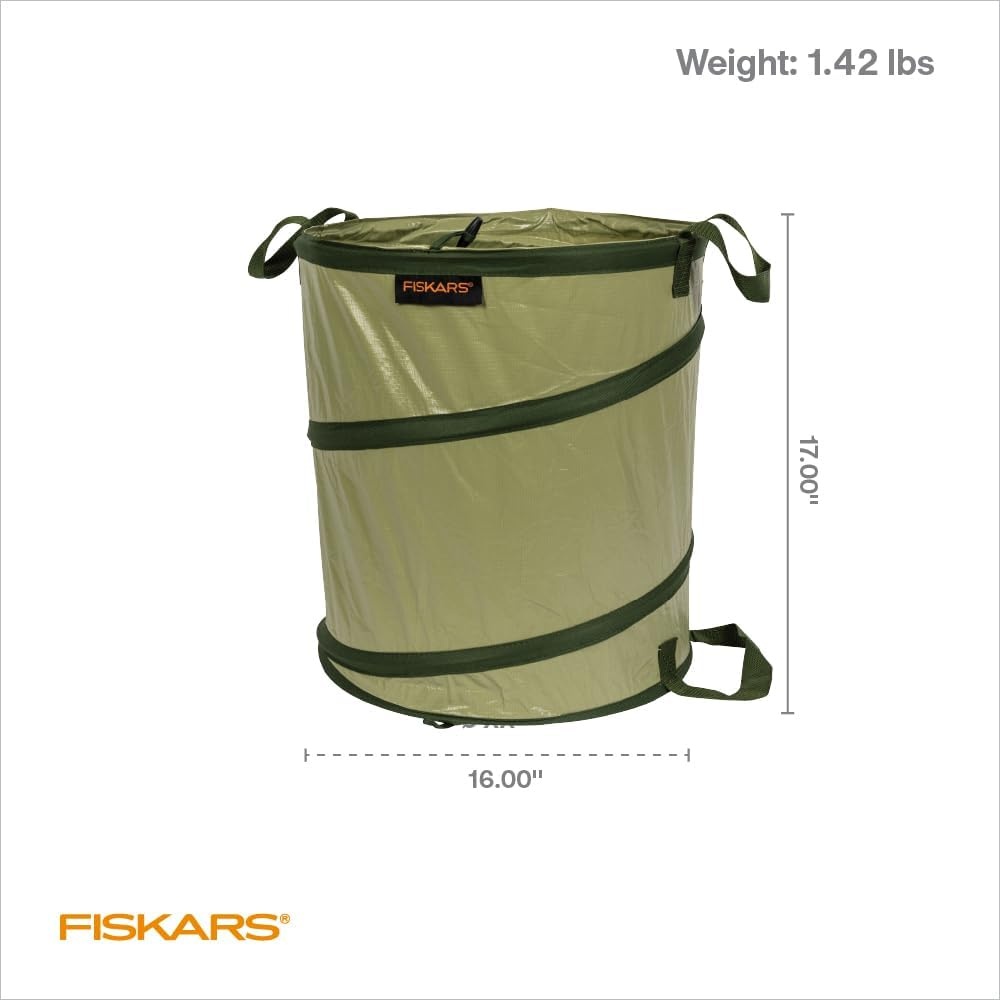 Fiskars Kangaroo Collapsible Garden Bag for Yard Waste, 10 Gallon Reusable Container for Lawn Care and Gardening(Green)