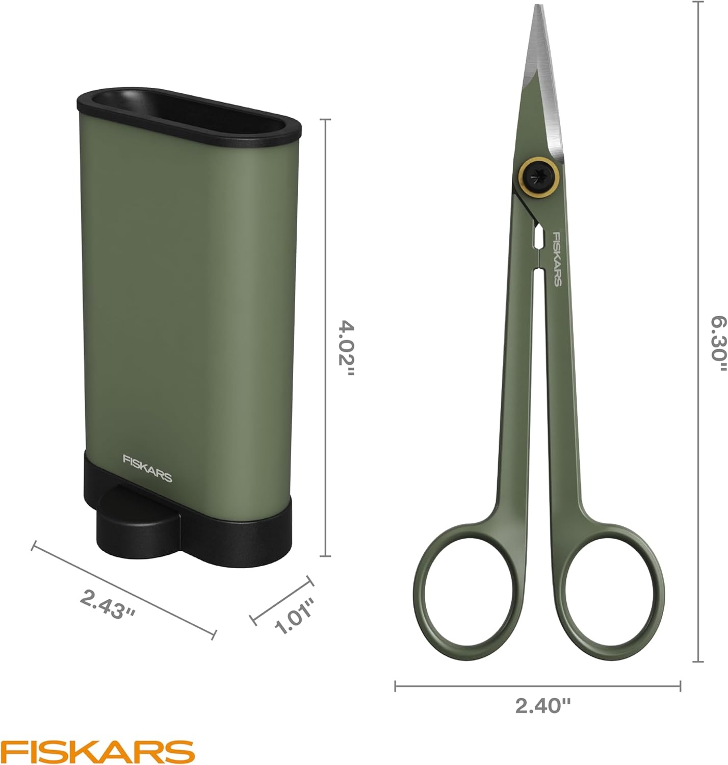 Fiskars Plant Shaping Shears & Holder, Precision Indoor Gardening Snips with Storage Caddy, Forged Stainless Steel Blades for Clean Cuts on Broad Leaves, Ambidextrous Handles & Stem Stripper, 6″(Detail Snipper)