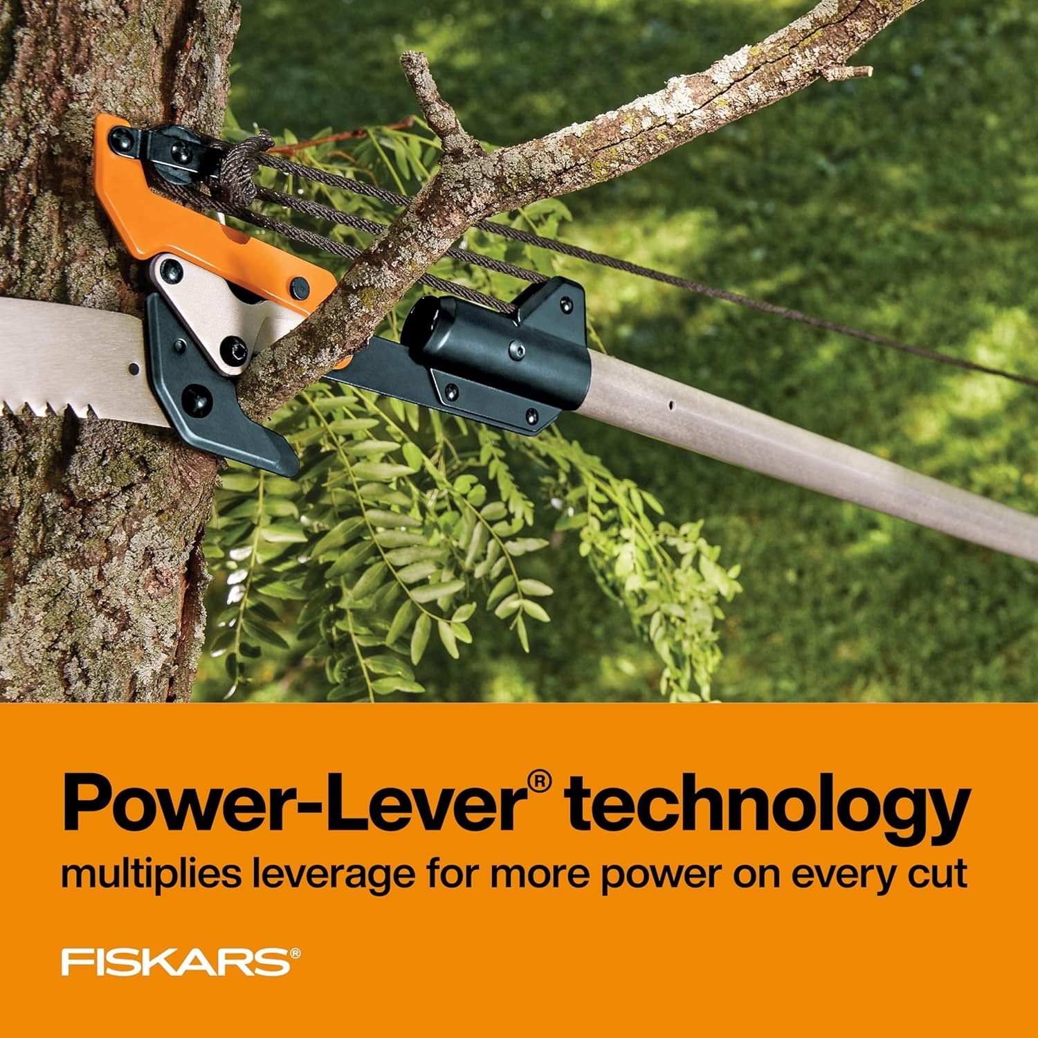 Fiskars 7ft-14ft Power-Lever Extendable Pole Saw and Tree Pruner, Lawn and Garden Tools, Black/Orange(Pole Saw & Pruner Power Lever)