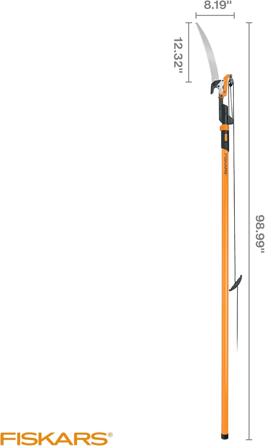 Fiskars 7ft-14ft Power-Lever Extendable Pole Saw and Tree Pruner, Lawn and Garden Tools, Black/Orange(Pole Saw & Pruner Power Lever)