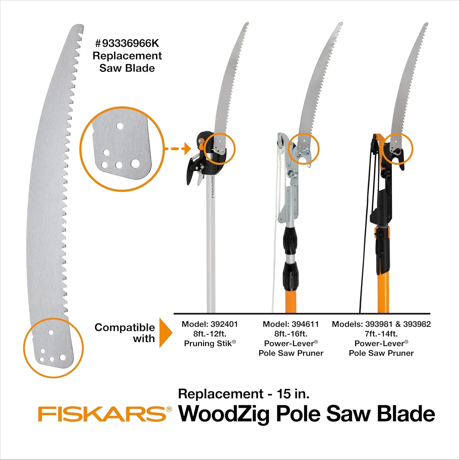 Fiskars 7ft-14ft Power-Lever Extendable Pole Saw and Tree Pruner, Lawn and Garden Tools, Black/Orange(Pole Saw & Pruner Power Lever)