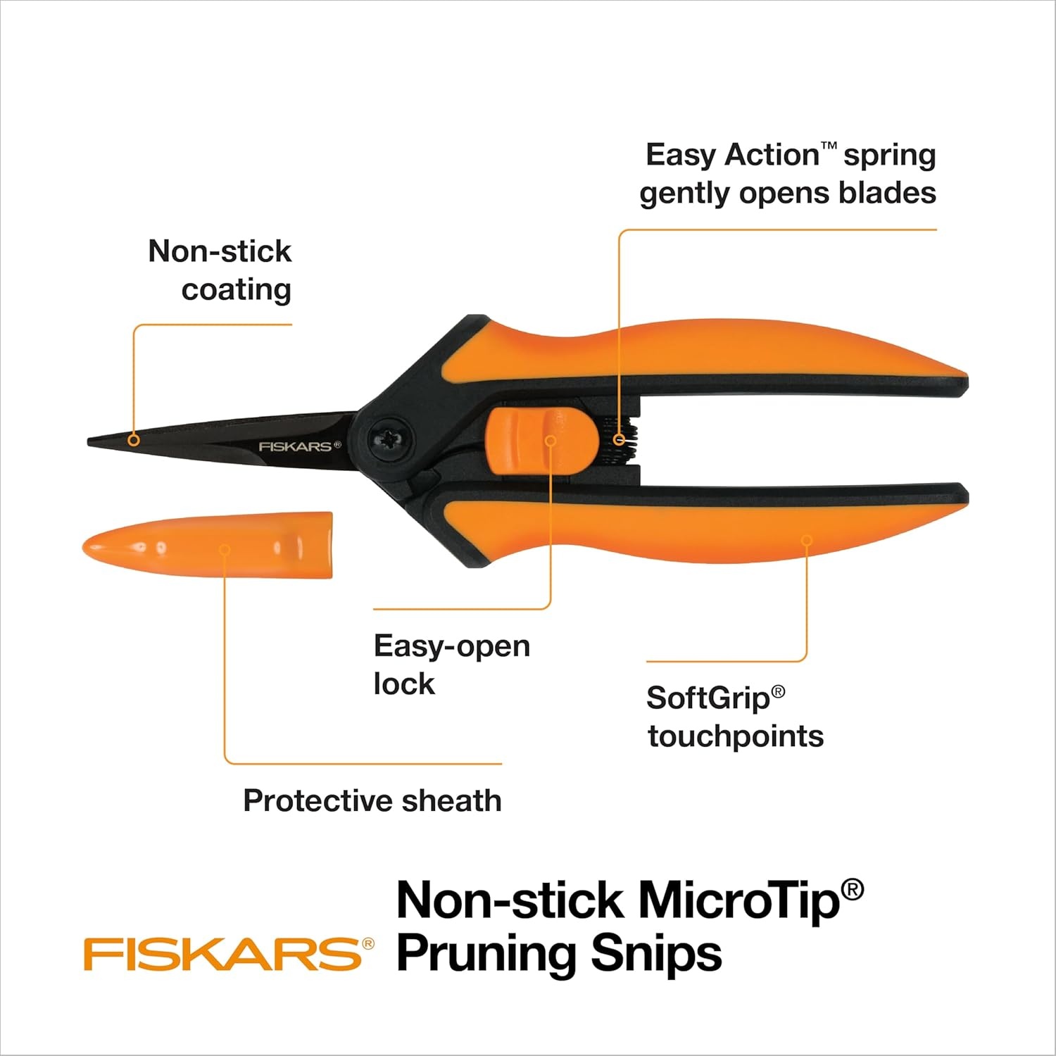 Fiskars 6″ Pruning Scissors for Flowers, Buds, Weeds and Small Plants, Garden Snips with Resin Resistant Nonstick Stainless Steel Blades, Gardening Trimmers with Comfortable Handle(Pruning Snips (Non Stick 2 Pack))