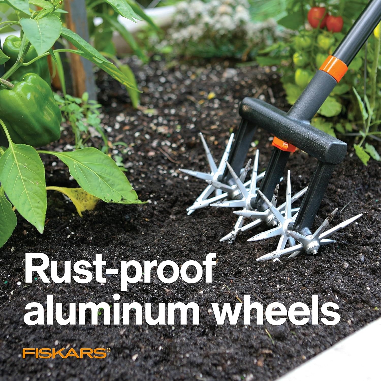 Fiskars 40″ Steel Tiller, Long Handle Hand Tiller for Gardening, Garden Tool(Rotary Cultivator)