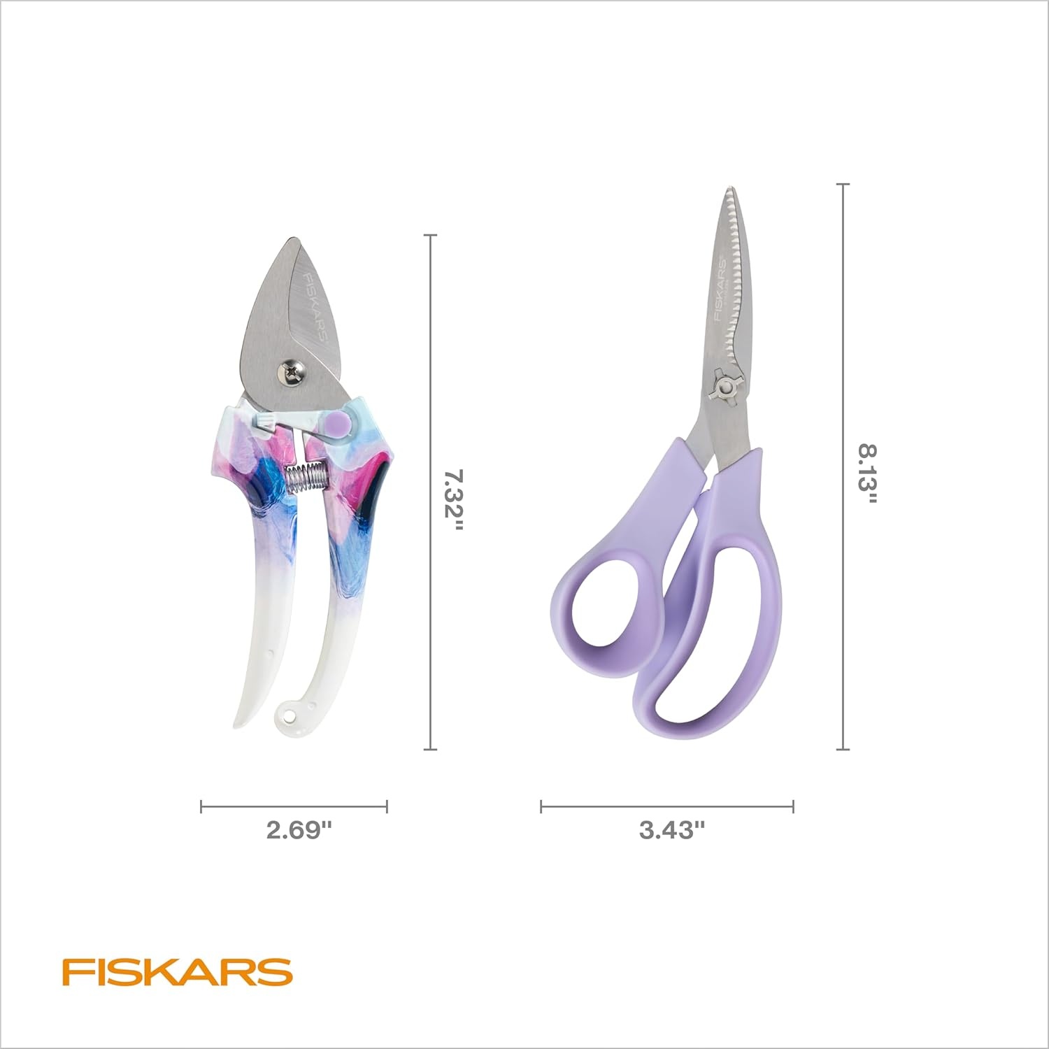 Fiskars 2-Piece Pruning & Veggie Shears Set, Explore Collection Garden Tool Kit, Bypass Pruner for Light Trimming, Vegetable Shears with Serrated Stainless Steel Blades for Harvesting Flowers & Herbs(Pruner & Veggie Shears Set)
