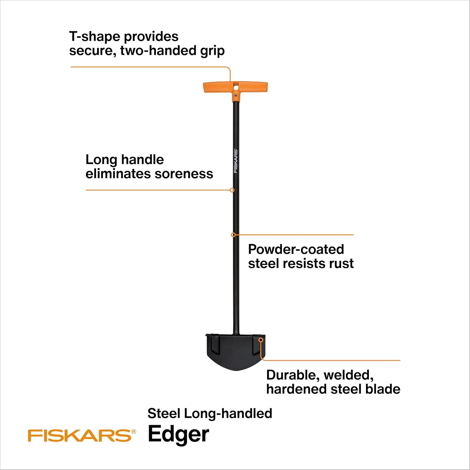 Fiskars 40″ Steel Tiller, Long Handle Hand Tiller for Gardening, Garden Tool(Edger)