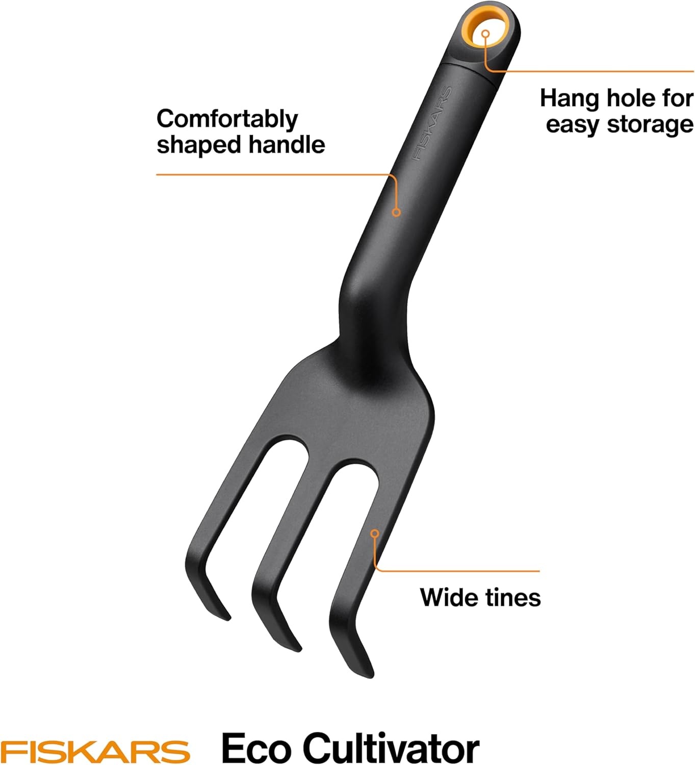 Fiskars Eco Cultivator Hoe with Dual-Function Design, Tapered Blade, Cultivator Tines, Ergonomic Handle, and UV-Resistant Build for Soil Care(Eco Cultivator)