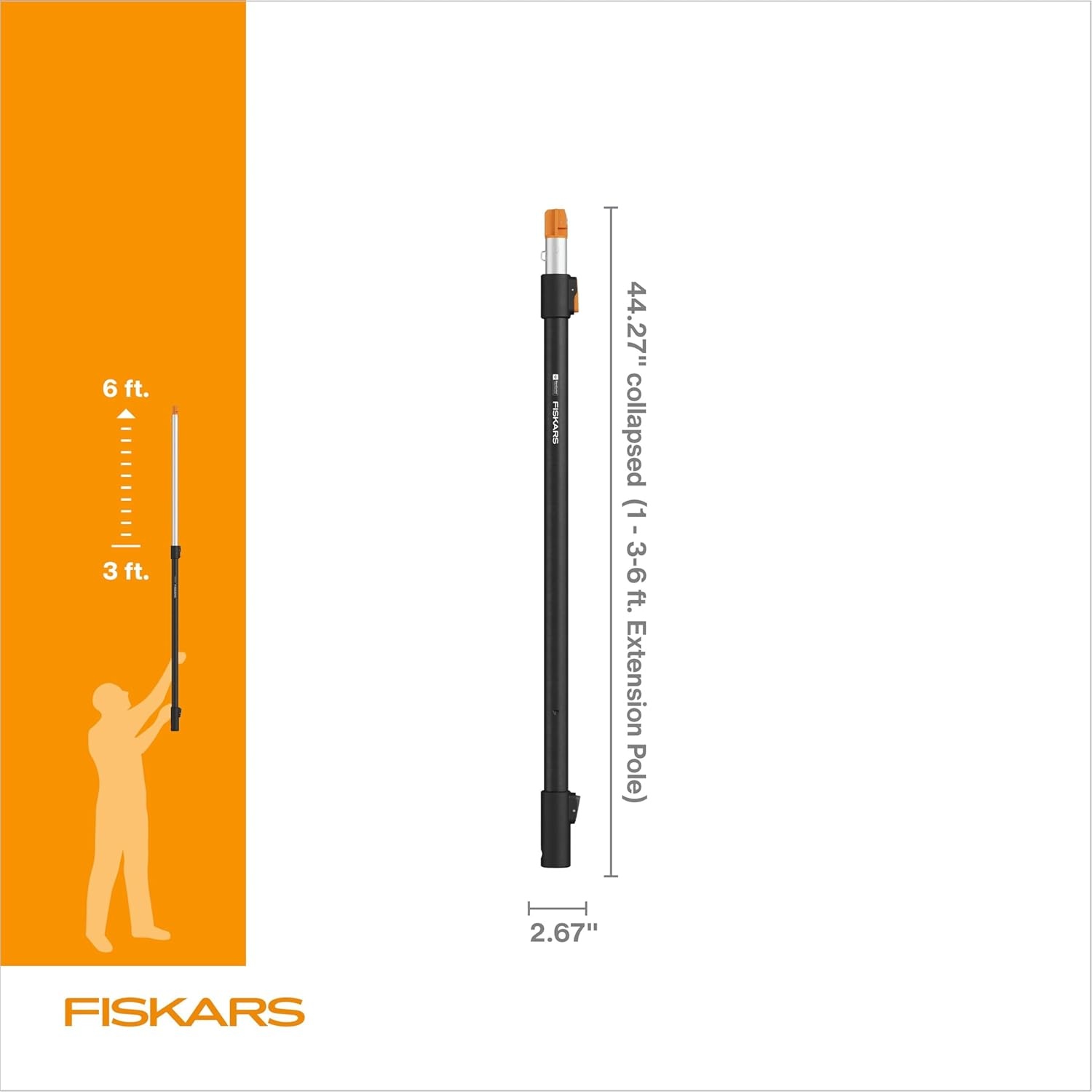 Fiskars XtendControl 3-6 ft Extension Pole, Durable Aluminum Construction, Compatible with XtendControl Snap-Fit Components for Garden & Yard Tools