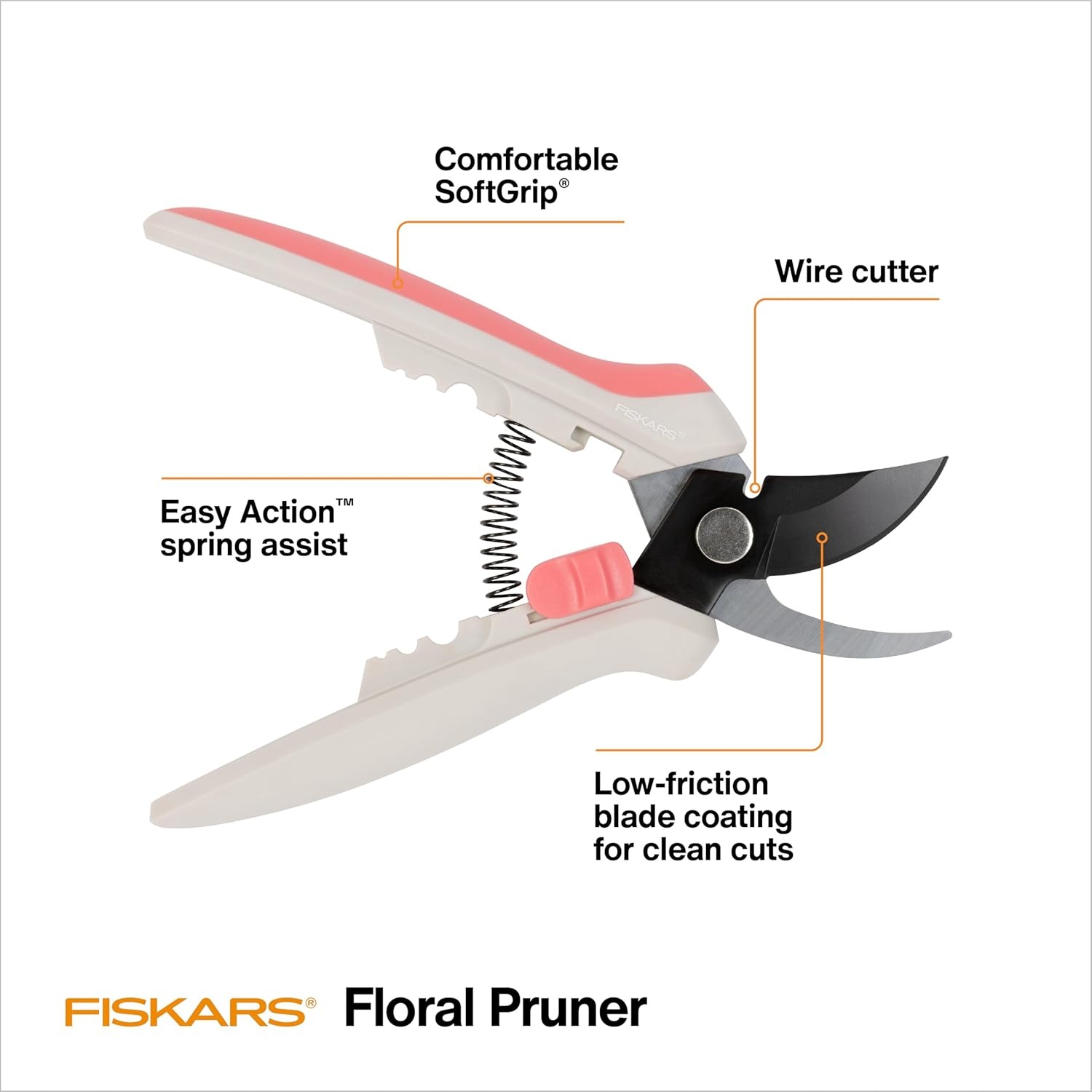 Fiskars Floral Pruning Shears, Gardening Gifts for Women, Plant Cutting Scissors for Deadheading, Rose Petal Pink(Spring Bloom Light Pink)