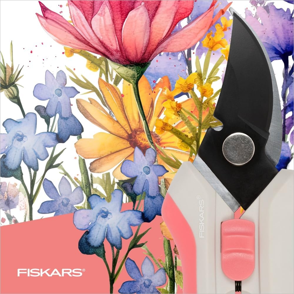 Fiskars Floral Pruning Shears, Gardening Gifts for Women, Plant Cutting Scissors for Deadheading, Rose Petal Pink(Spring Bloom Light Pink)