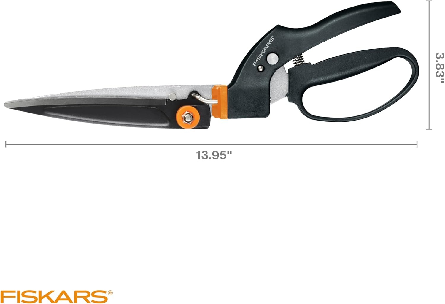Fiskars Garden Swivel Grass Shears, Rotating Blades for Precise Lawn Edging, Spring-Action Handle, 5″, Black/Orange