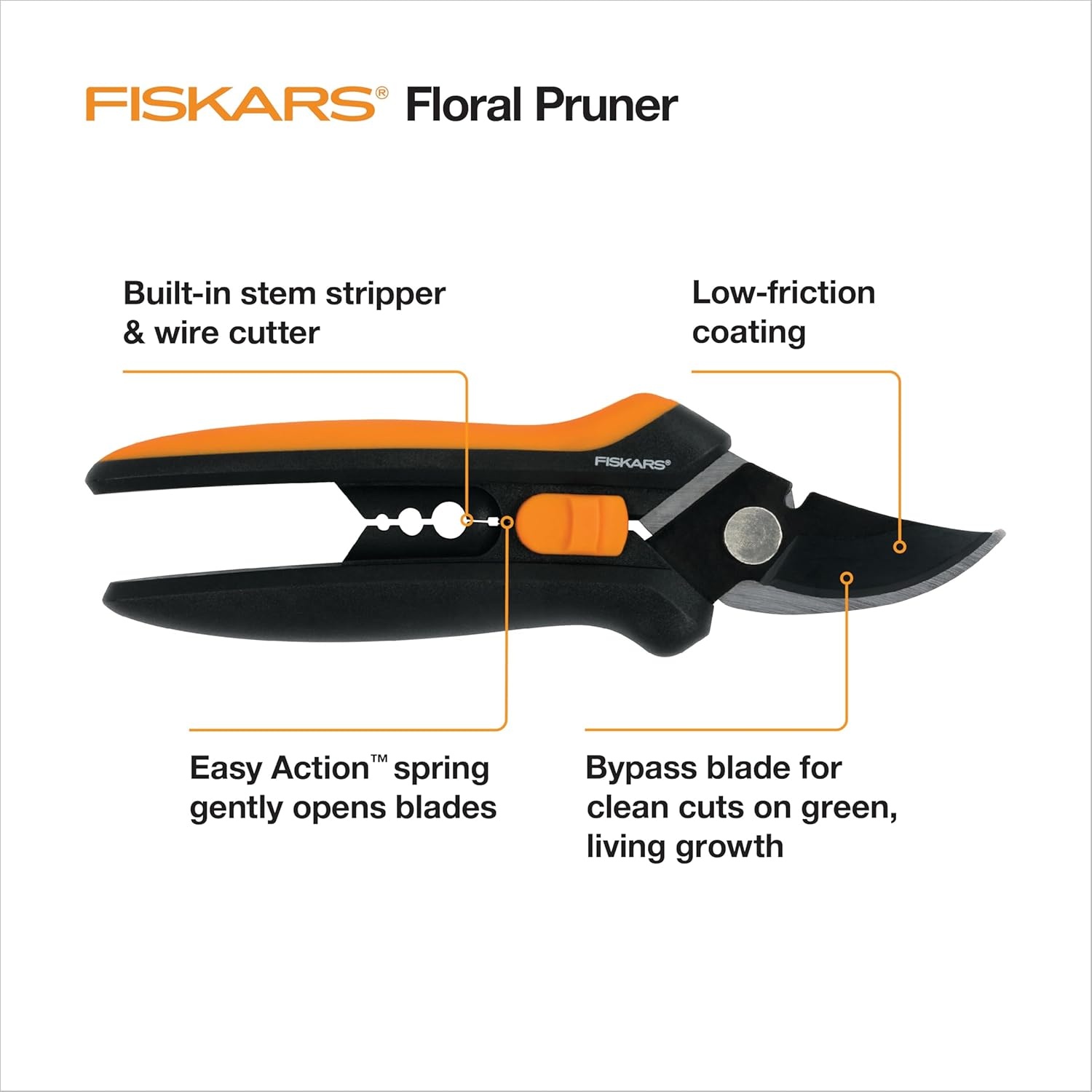 Fiskars 6″ Pruning Scissors for Flowers, Buds, Weeds and Small Plants, Garden Snips with Resin Resistant Nonstick Stainless Steel Blades, Gardening Trimmers with Comfortable Handle(Floral Pruner)