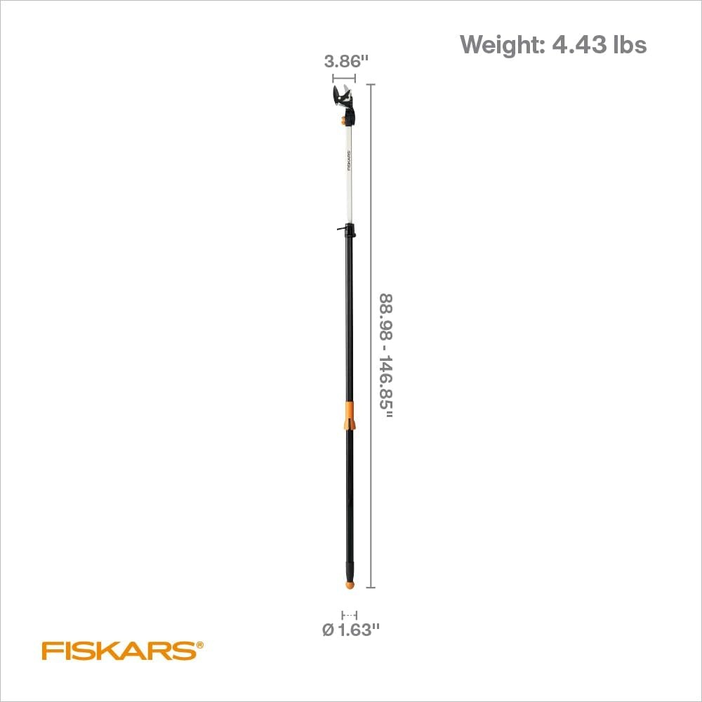 Fiskars 7ft-14ft Power-Lever Extendable Pole Saw and Tree Pruner, Lawn and Garden Tools, Black/Orange(8-12 ft Rope-Free Saw & Pruner)