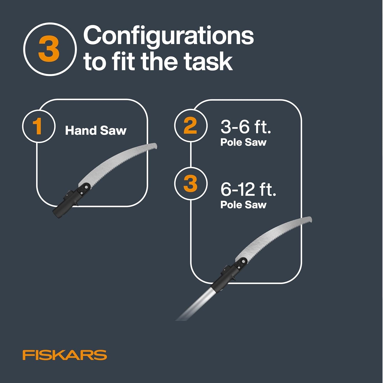 Fiskars XtendControl 12′ Tree Pruner with 15″ X1 Triple-Grind Saw, Two 3-6 Ft Extension Poles for Overhead Branch Trimming, Lightweight Aluminum Pole Saw with Secure Double-Locking System, Orange(12′ X1 Saw)