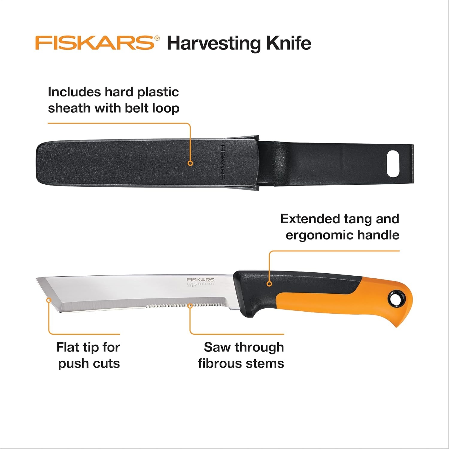 Fiskars Hori Hori Garden Knife with Sheath, Multi-Purpose Heavy Duty Gardening Hand Tool for Weeding, Planting, Digging with Hanging Hole(6″)