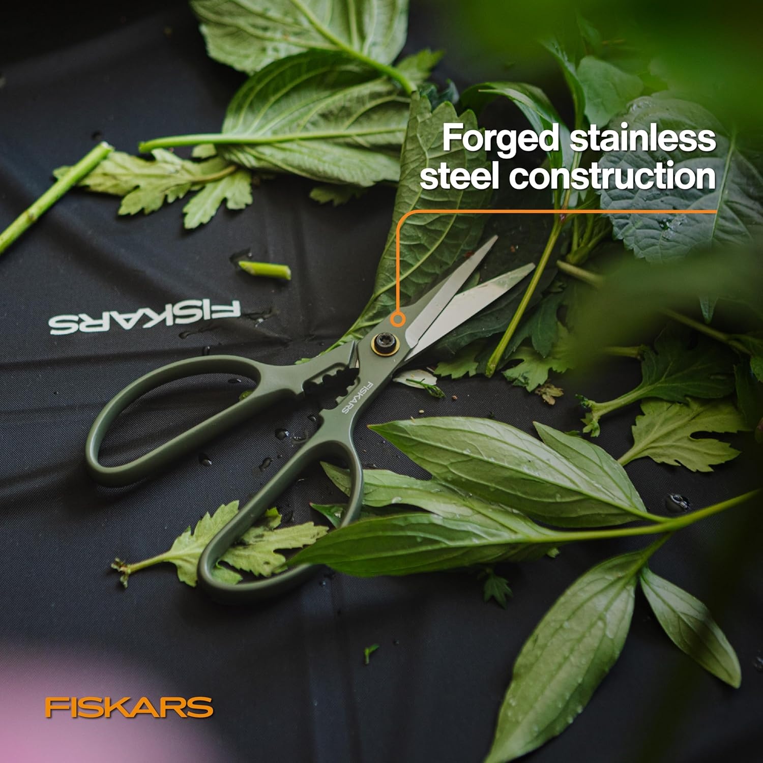 Fiskars Plant Shaping Shears & Holder, Precision Indoor Gardening Snips with Storage Caddy, Forged Stainless Steel Blades for Clean Cuts on Broad Leaves, Ambidextrous Handles & Stem Stripper, 6″(Shaper Plant Shears)