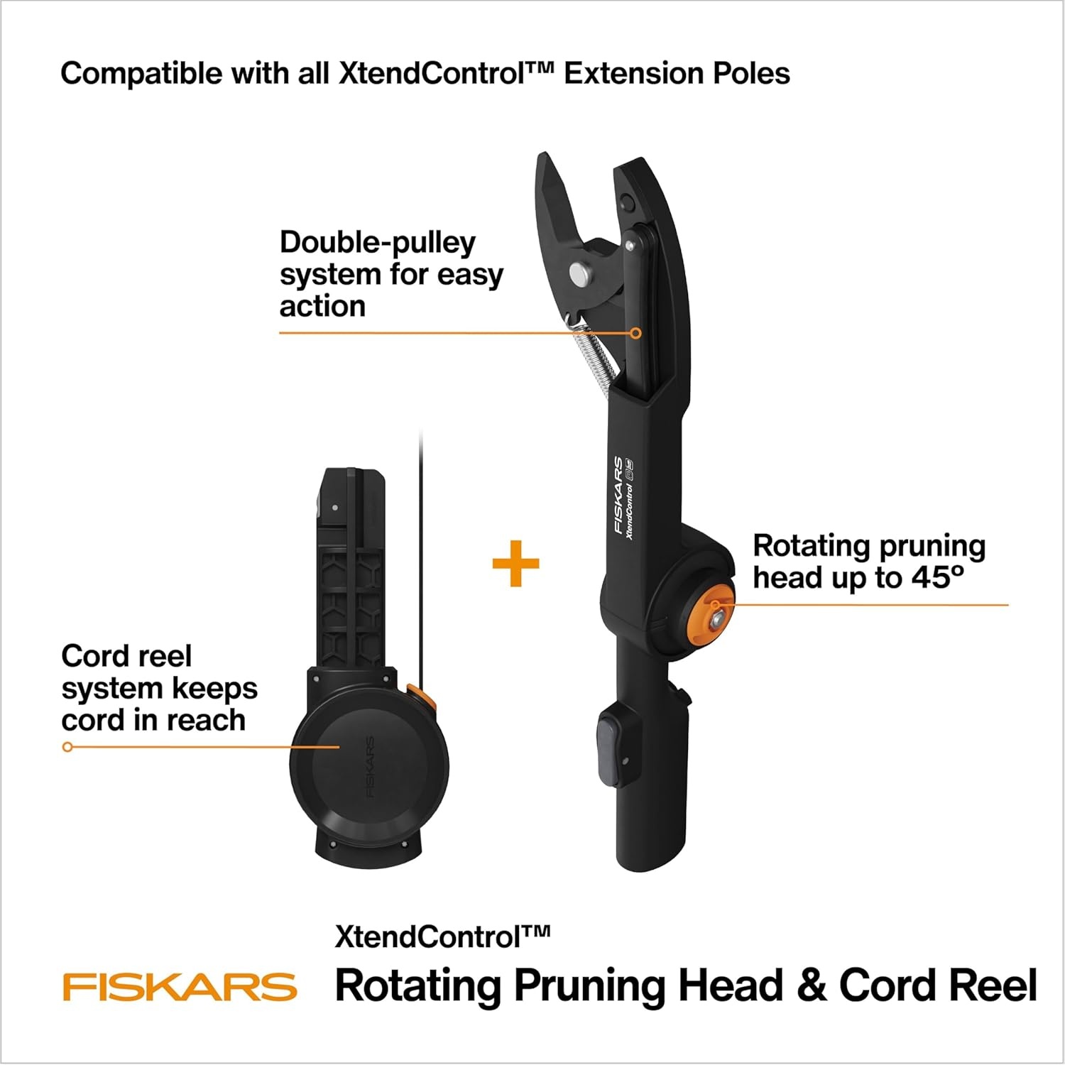 Fiskars XtendControl Pruning Head and Cord Reel with Linear Double-Pulley System, Quick-Adjust Pull-Cord Handle, Compatible with XtendControl Extension Poles (Pole Not Included)