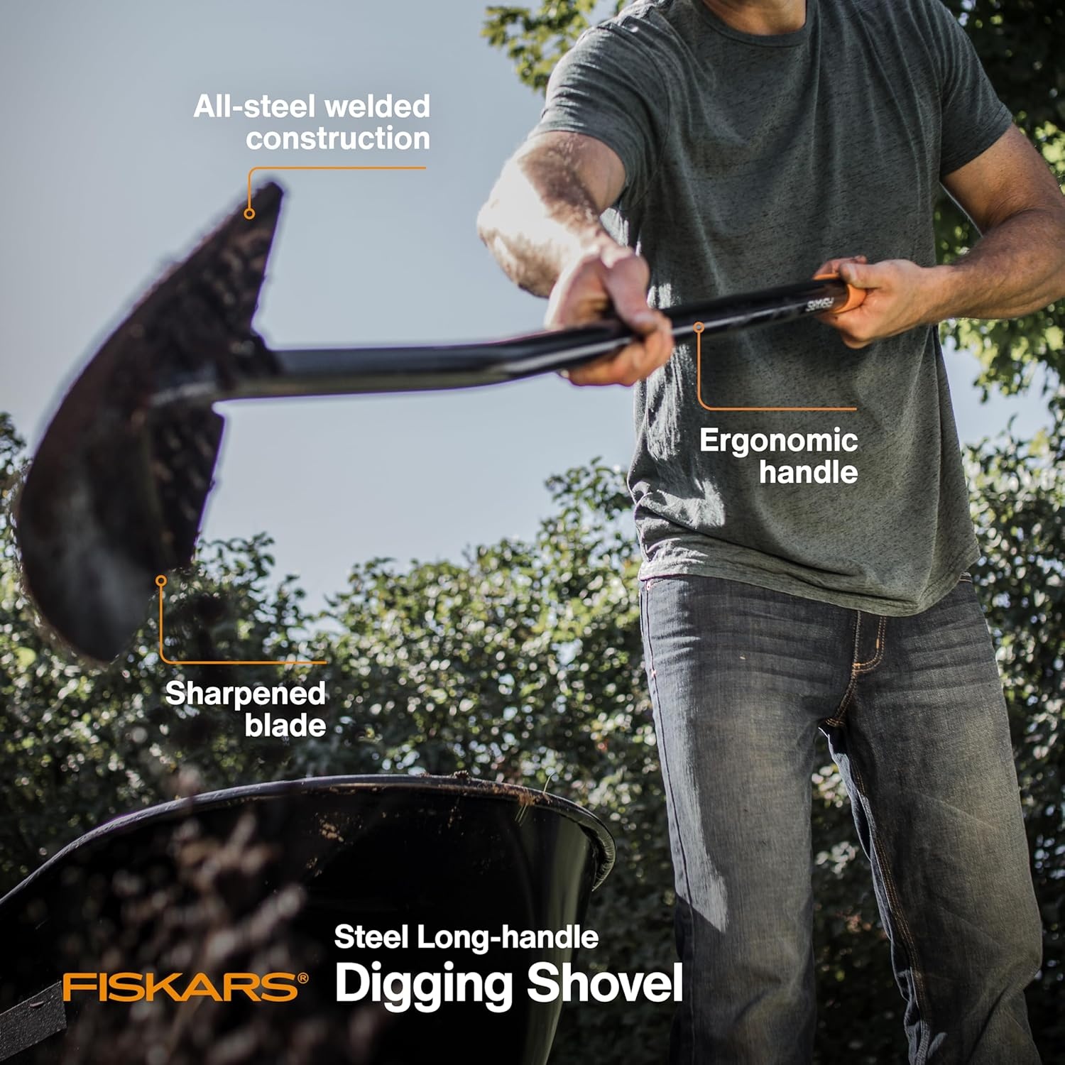 Fiskars Garden Shovel for Digging, Heavy Duty Steel Gardening Tool with Straight Handle(Digging Shovel – Black/Straight Handle)