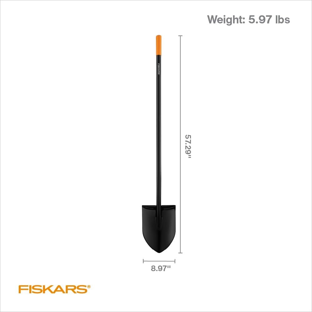 Fiskars Garden Shovel for Digging, Heavy Duty Steel Gardening Tool with Straight Handle(Digging Shovel – Black/Straight Handle)