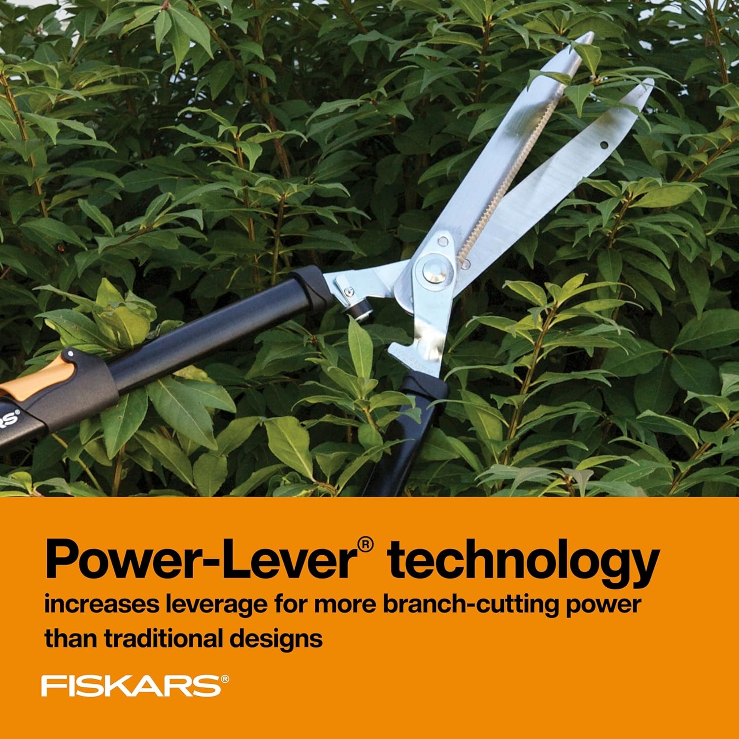 Fiskars DualAction Hedge Shears, 2-in-1 Fast Trimming & PowerCut Hedge Trimmer, Precision-Ground Steel Blades for Clean Cuts, Shock-Absorbing Bumpers & SoftGrip Handles for Comfort(25-33″ Power-Lever)