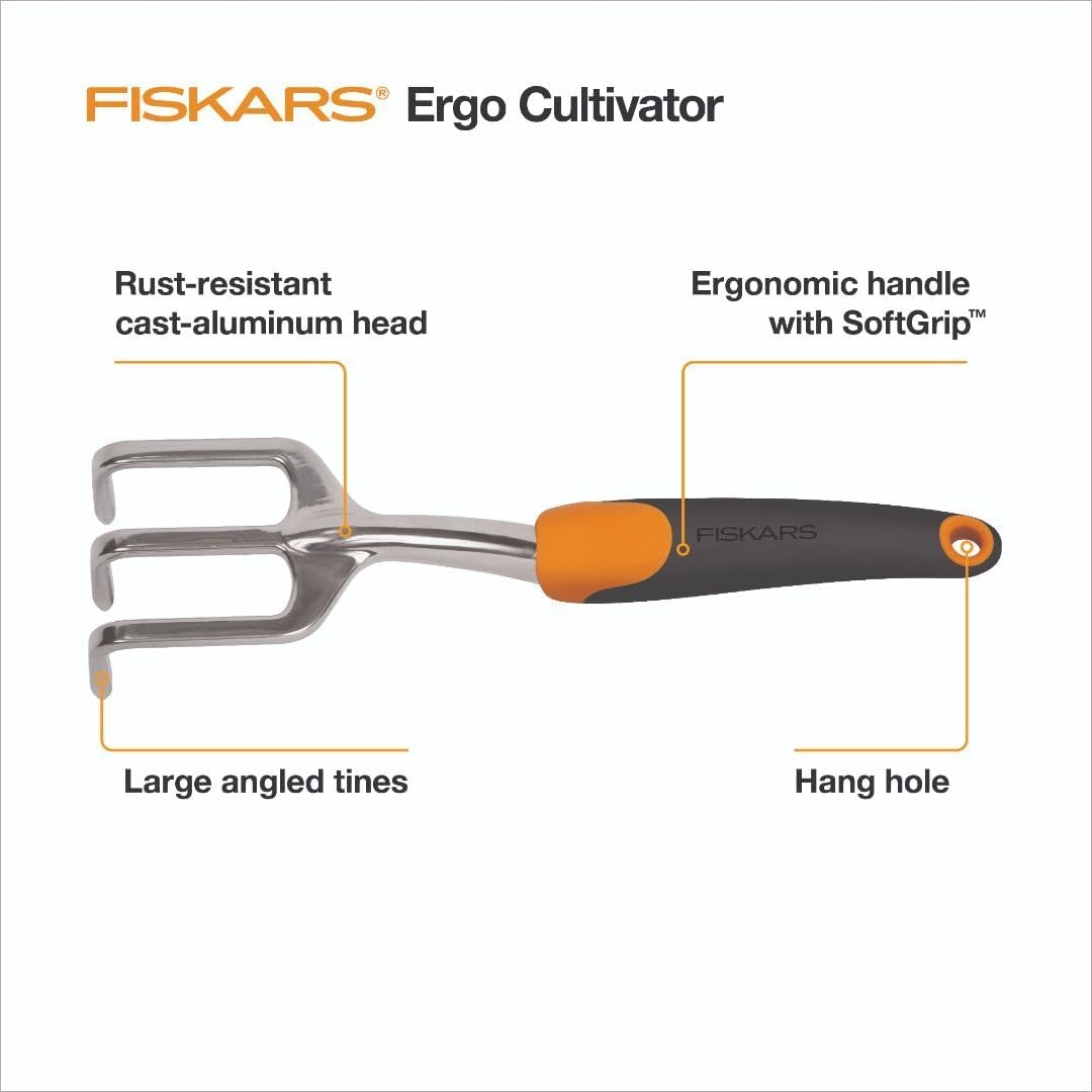 Fiskars 3-in-1 Garden Tool Set, Polished Cast-Aluminum Heads for Rust Resistance, Heavy-Duty Trowel, Transplanter & Cultivator for Digging and Planting, Non-Slip SoftGrip Handles Reduce Fatigue(3x4x13 inches)