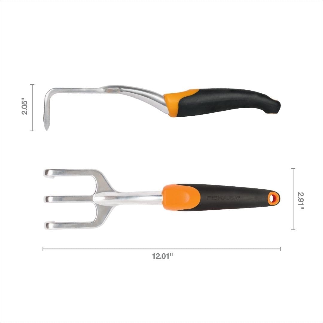 Fiskars 3-in-1 Garden Tool Set, Polished Cast-Aluminum Heads for Rust Resistance, Heavy-Duty Trowel, Transplanter & Cultivator for Digging and Planting, Non-Slip SoftGrip Handles Reduce Fatigue(3x4x13 inches)