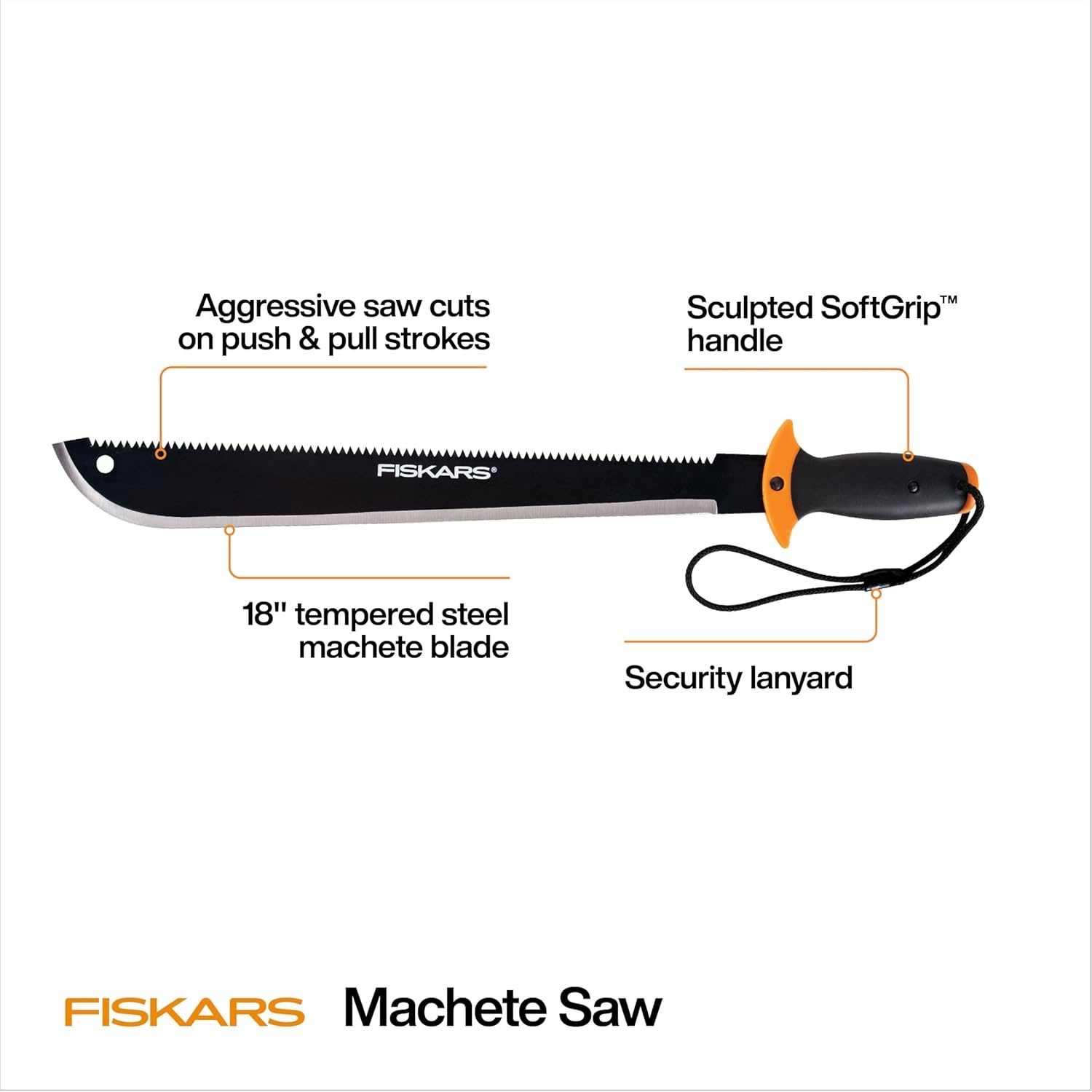 Fiskars Machete Saw, Gifts for Dad, Tempered Steel Blade and Lanyard, 18″, Black