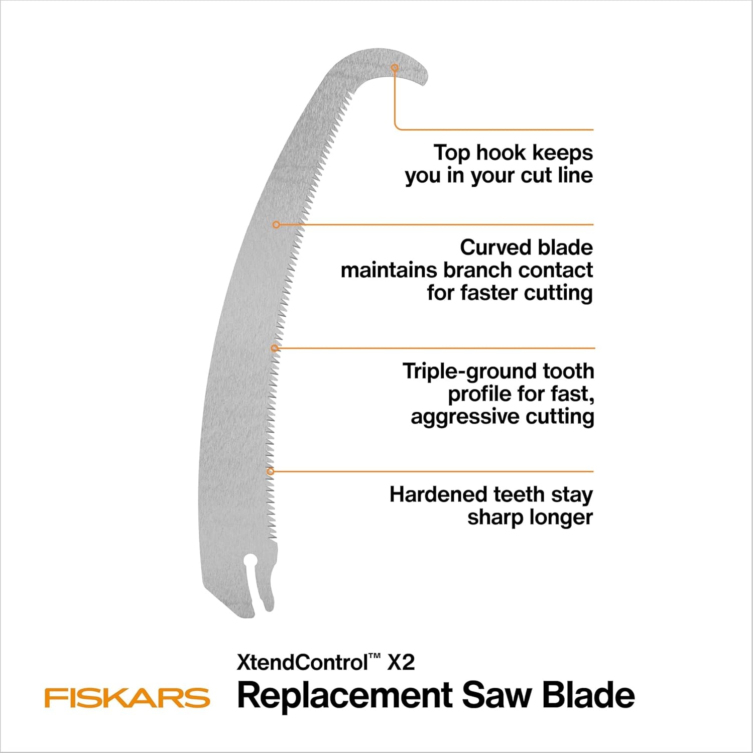 Fiskars XtendControl X2 Hook Bill Replacement Saw Blade, Triple-Ground Tooth Profile for Fast Cutting, Curved Blade for Faster Branch Cuts, Hardened Teeth for Long-Lasting Sharpness