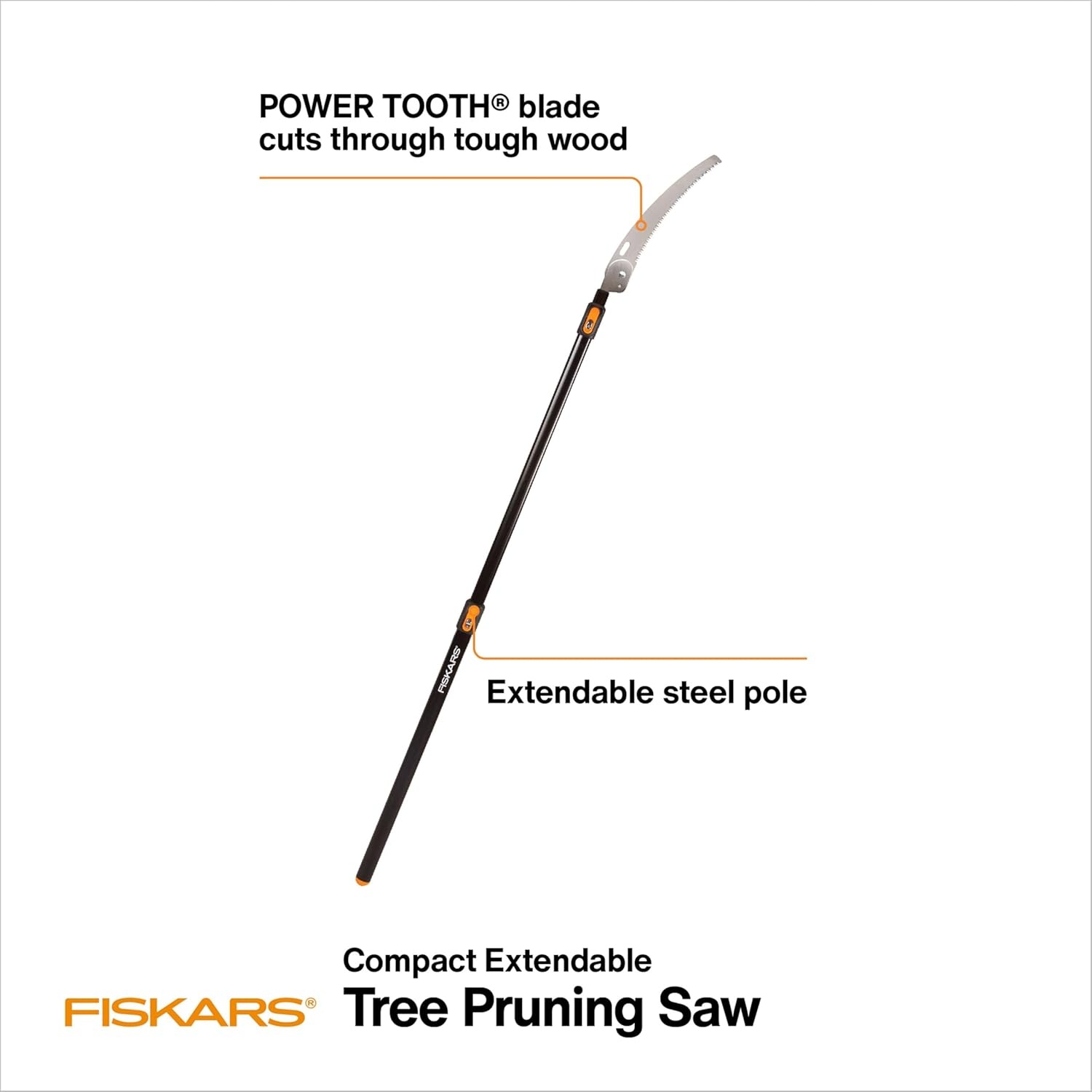 Fiskars 7–13 ft Extendable Tree Pruner, Telescoping Pole Pruner with 2 Cutting Modes for Fast & Powerful Cuts, Long Reach Tree Trimmer for High Branches & Tall Trees, Rotating Head, Garden & Yard Care(3-8 ft Standard Saw)