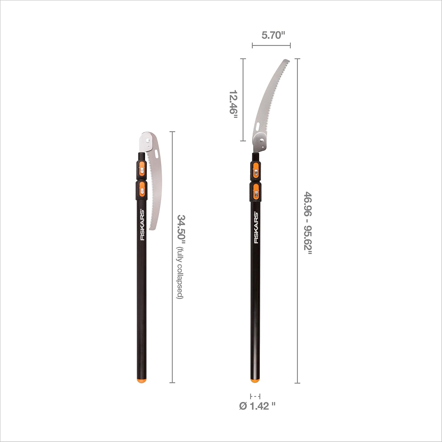Fiskars 7–13 ft Extendable Tree Pruner, Telescoping Pole Pruner with 2 Cutting Modes for Fast & Powerful Cuts, Long Reach Tree Trimmer for High Branches & Tall Trees, Rotating Head, Garden & Yard Care(3-8 ft Standard Saw)