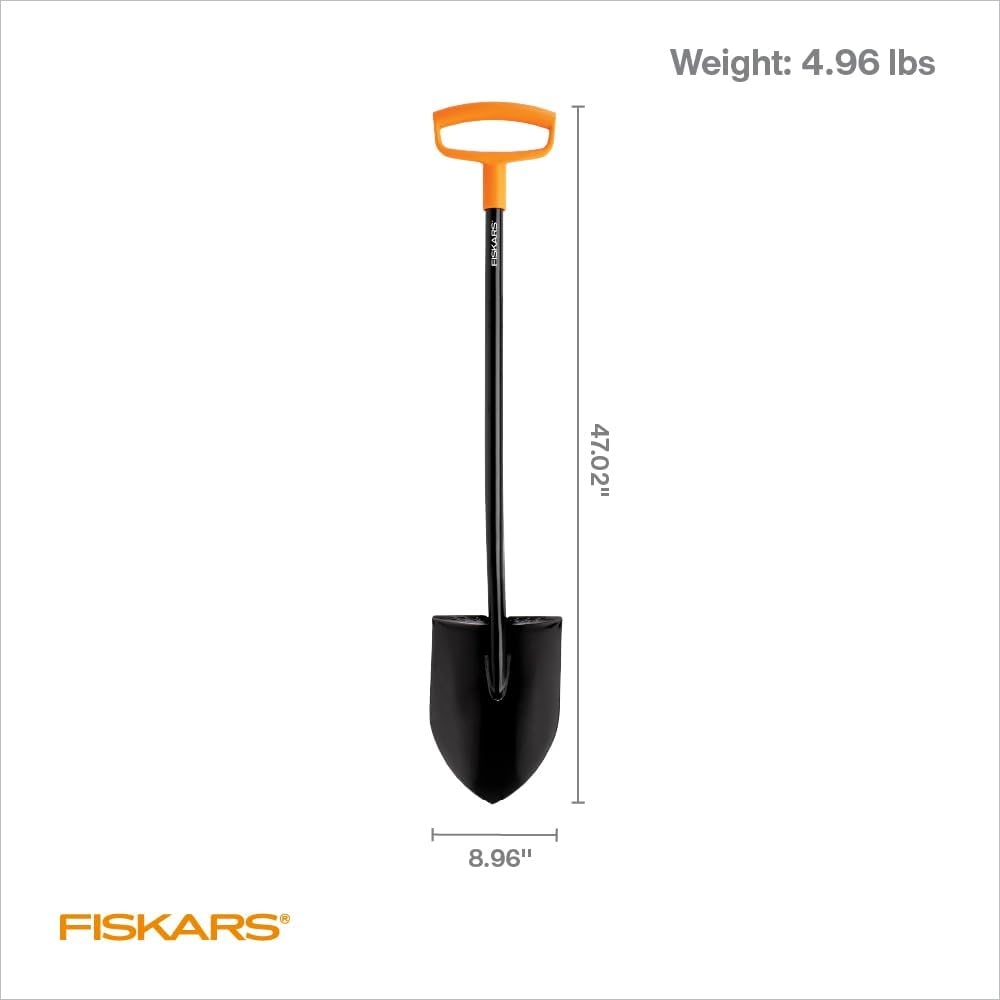 Fiskars D-Handle Digging Shovel – Heavy Duty Gardening Tool with 46″ Straight D-Handle – Lawn and Yard Tools – Black/Orange