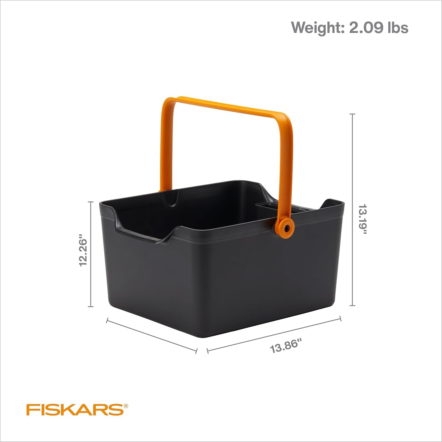 Fiskars Planting Soil Scoop & Brush Set, Dual-Sided Tool for Indoor Digging & Cleanup, Narrow Rigid End & Flexible Dustpan for Potting, Soft Bristles Sweep Debris, Recycled Plastic(Tool Caddy)