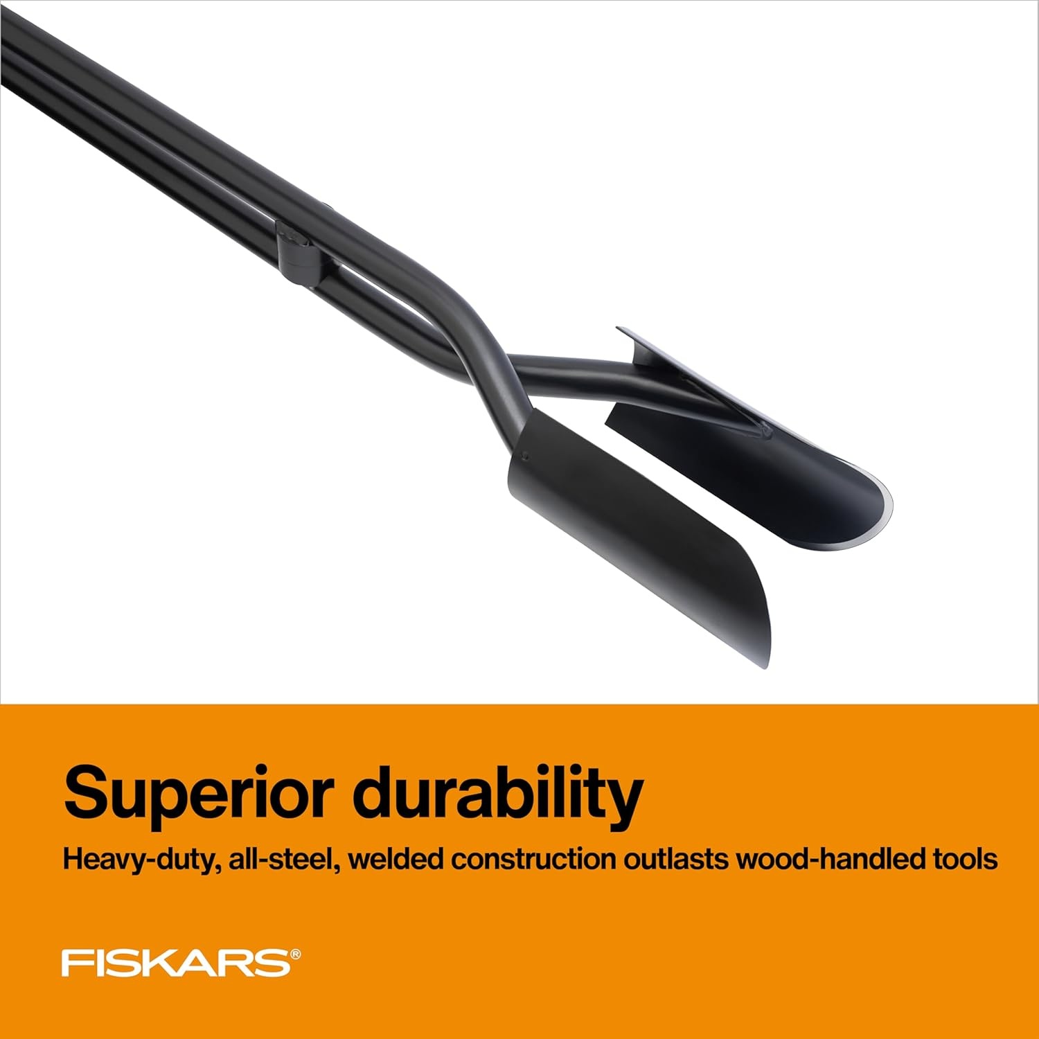 Fiskars 40″ Steel Tiller, Long Handle Hand Tiller for Gardening, Garden Tool(Posthole Digger)