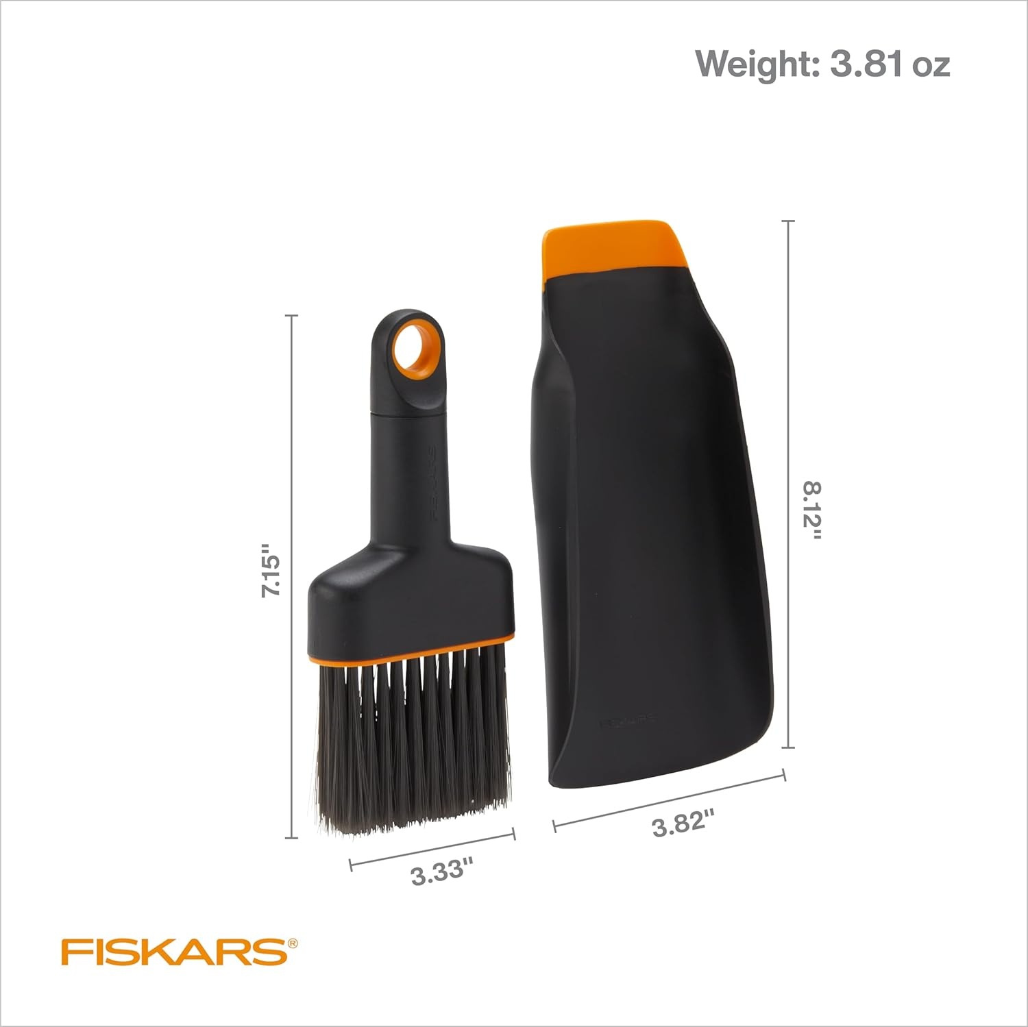 Fiskars Planting Soil Scoop & Brush Set, Dual-Sided Tool for Indoor Digging & Cleanup, Narrow Rigid End & Flexible Dustpan for Potting, Soft Bristles Sweep Debris, Recycled Plastic(Soil Scoop & Brush Set)