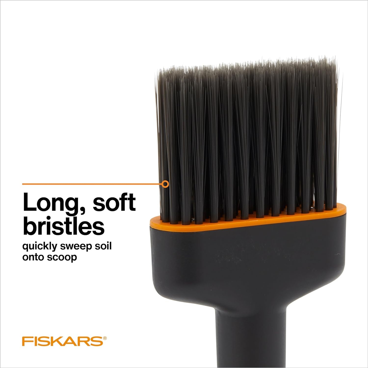 Fiskars Planting Soil Scoop & Brush Set, Dual-Sided Tool for Indoor Digging & Cleanup, Narrow Rigid End & Flexible Dustpan for Potting, Soft Bristles Sweep Debris, Recycled Plastic(Soil Scoop & Brush Set)