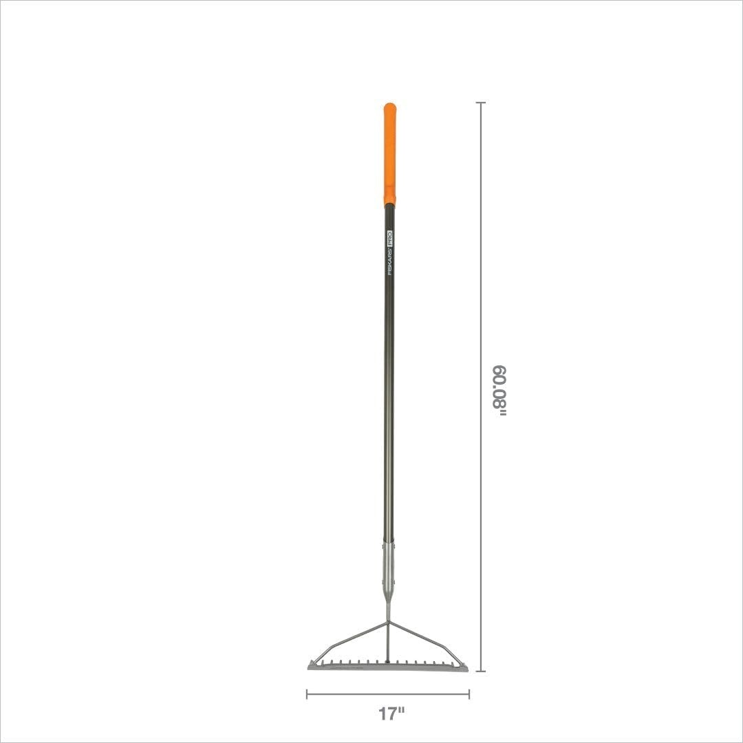 Fiskars 60″ Pro Garden Rake for Soil with Lightweight Aluminum Handle, Heavy Duty Gardening Tool