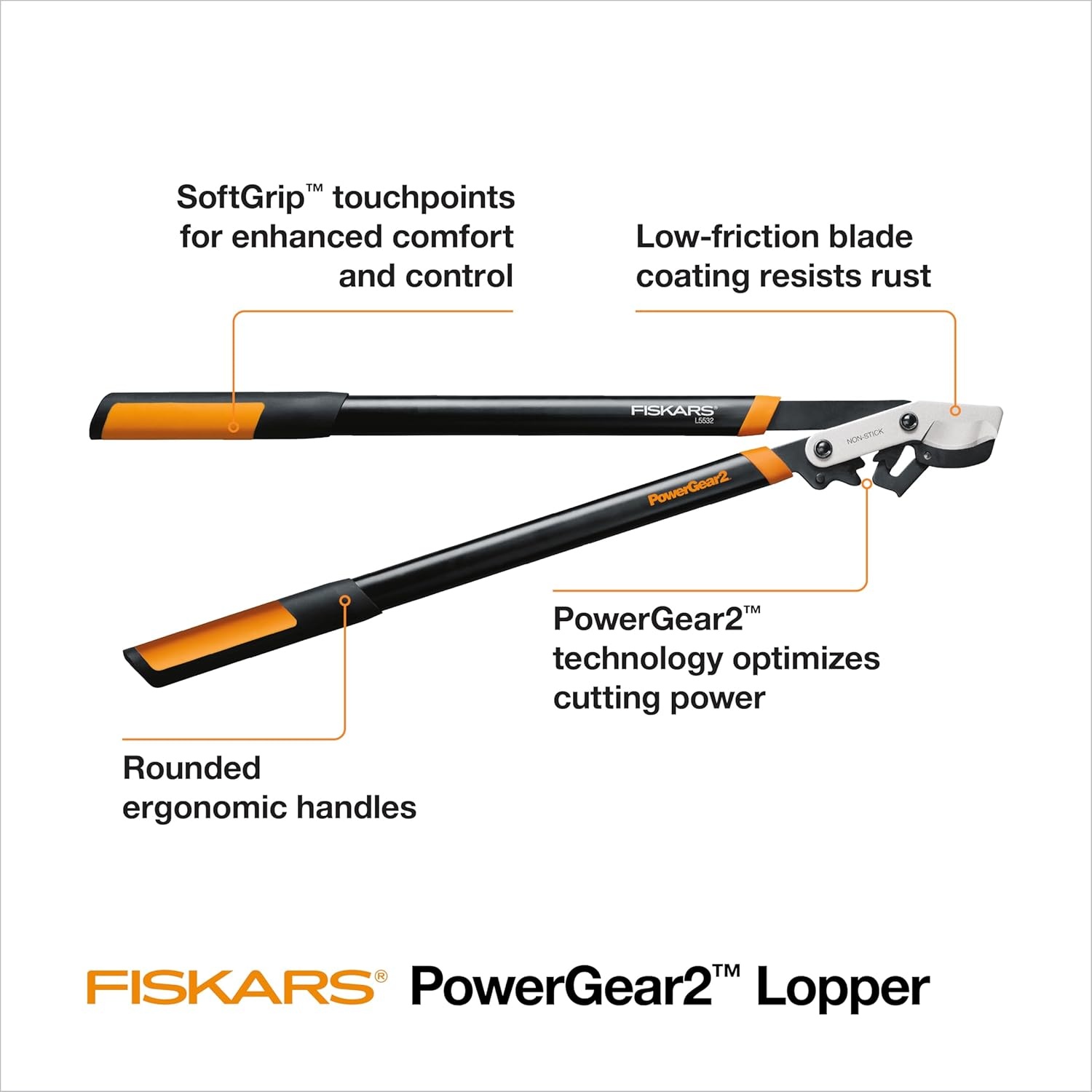 Fiskars 32-Inch Loppers for Tree Trimming, Heavy Duty, Low-Friction Sharp Steel Blade, Branch Cutter up to 2-Inch Diameter Cut Capacity, PowerGear2 Technology that Multiplies Power for Less Effort(32 in)