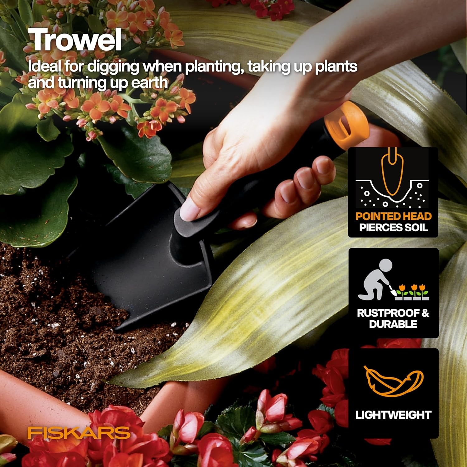 Fiskars Hand Trowel – Fiber Composite Gardening Hand Tool with Hang Hole – Lawn and Yard Tools(1 Pack)