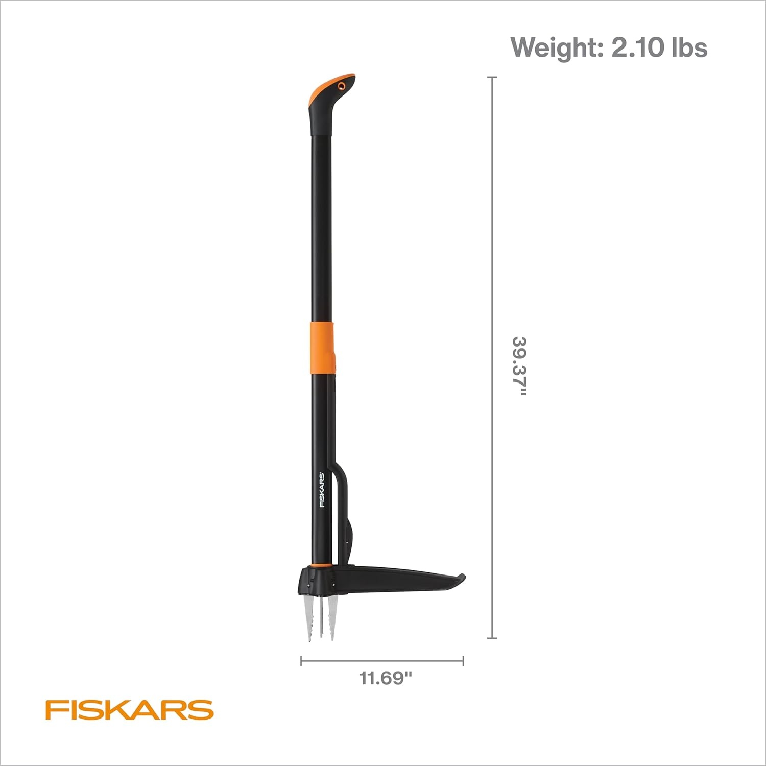Fiskars Stand-Up Weed Puller Tool, 4 Serrated Stainless Steel Claws Grip Roots for Permanent Removal, Reinforced Foot Platform Penetrates Tough Soil, Easy-Eject & Ergonomic Offset Handle, 39″(4-claw)