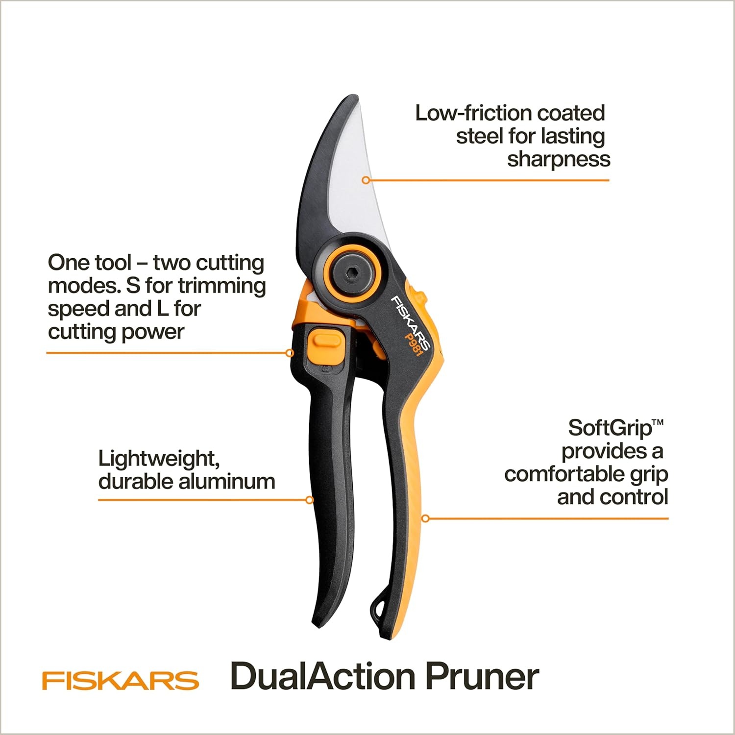 Fiskars DualAction Pruner – Hand Pruner with Two Cutting Modes, Bypass Garden Pruner for Stems and Branches up to 1″, Low-Friction Steel Blade, FiberComp Frame(DualAction)