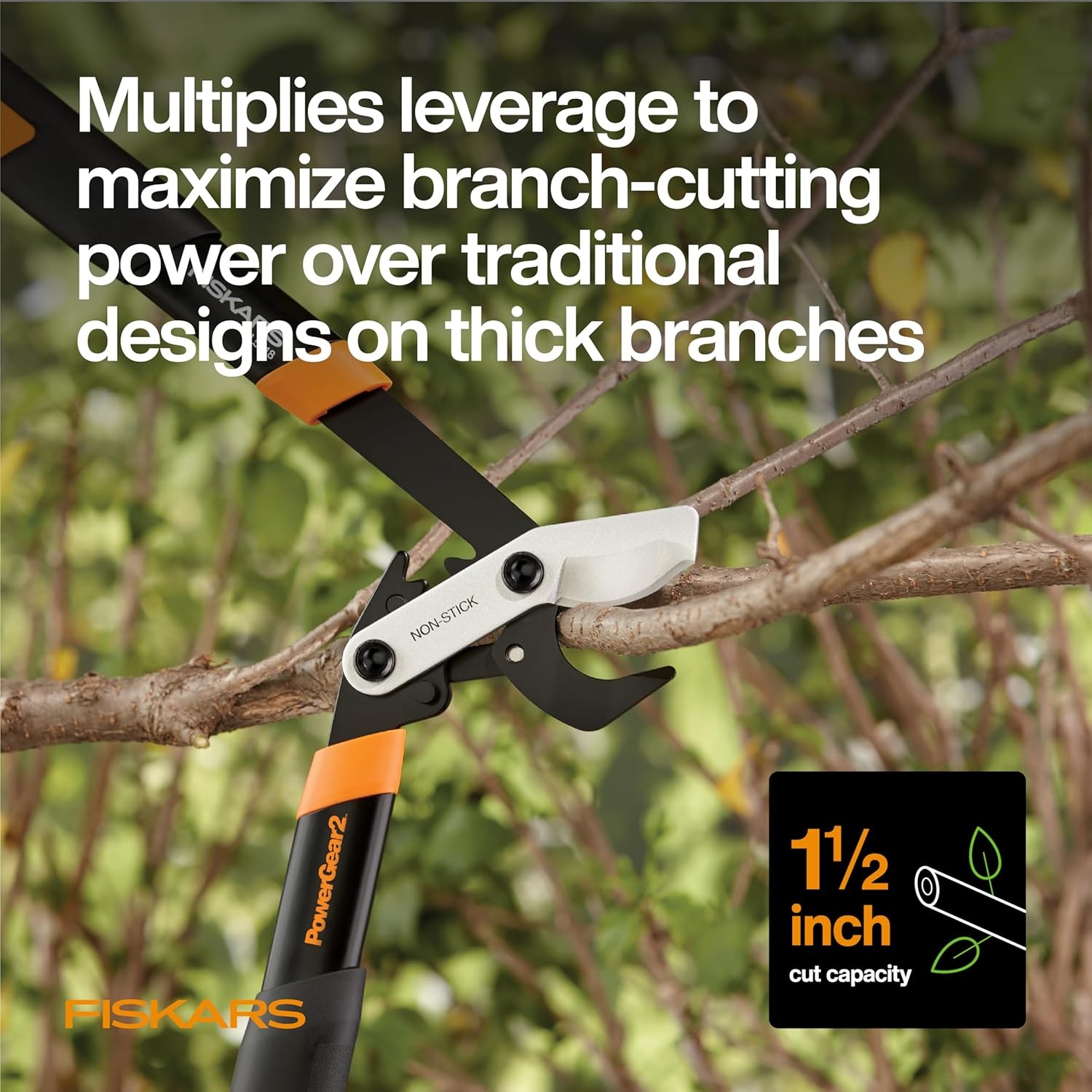 Fiskars 32-Inch Loppers for Tree Trimming, Heavy Duty, Low-Friction Sharp Steel Blade, Branch Cutter up to 2-Inch Diameter Cut Capacity, PowerGear2 Technology that Multiplies Power for Less Effort(18 in)