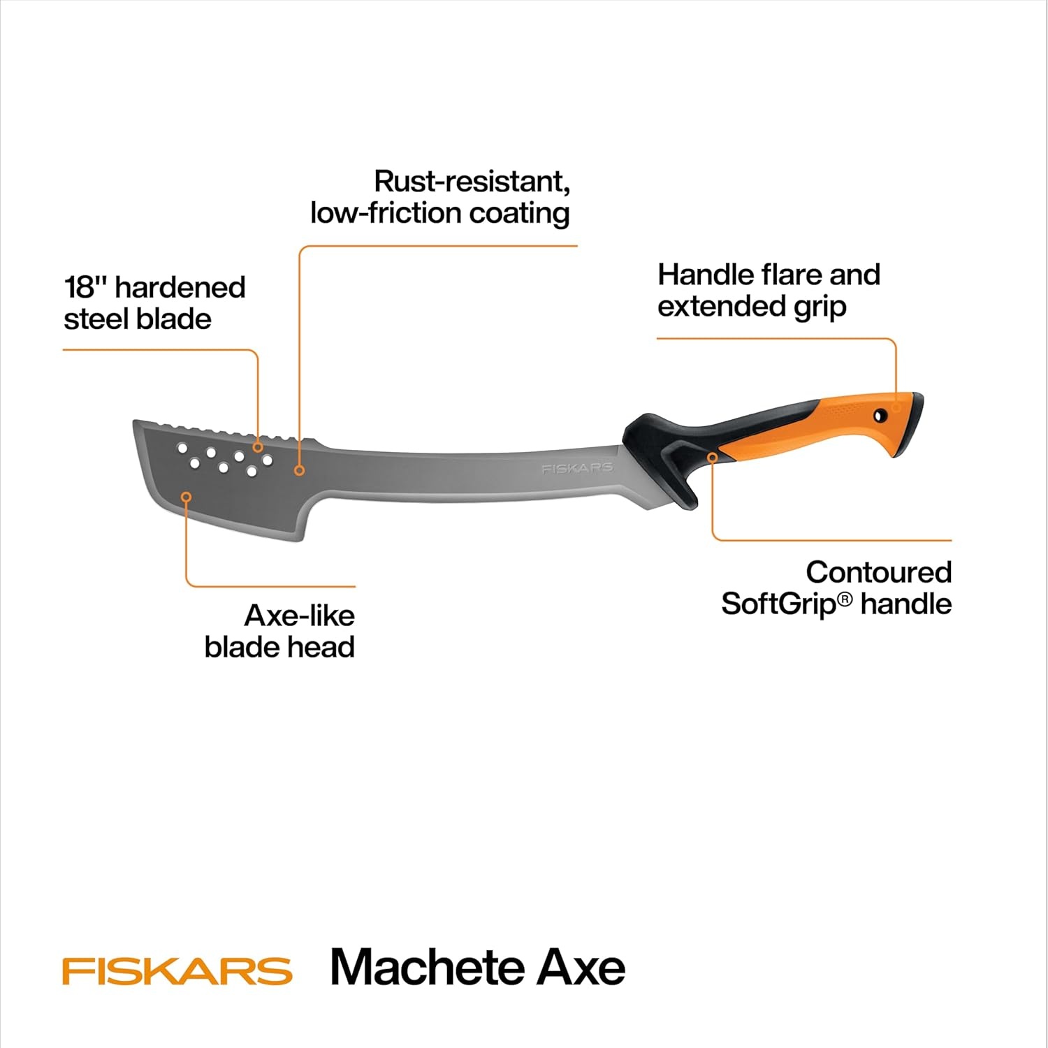 Fiskars Machete Knife, Machete For Cutting Trees, Heavy Duty, 18-Inch Bushcraft Axe Branch Cutter with Rust-Resistant and Low-Friction Blade Coating and Nylon Sheath