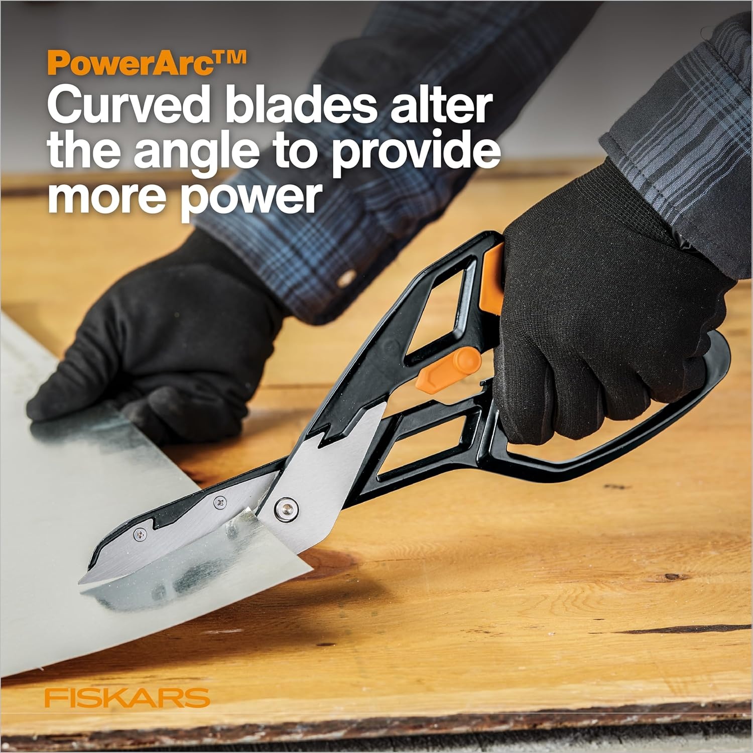 Fiskars PowerArc Easy Action Shears, Heavy Duty Scissors, Curved Stainless Steel Blades & SoftGrip Ergonomic Handle, 10, Orange/Gray(Easy Action Snips 13 in.)