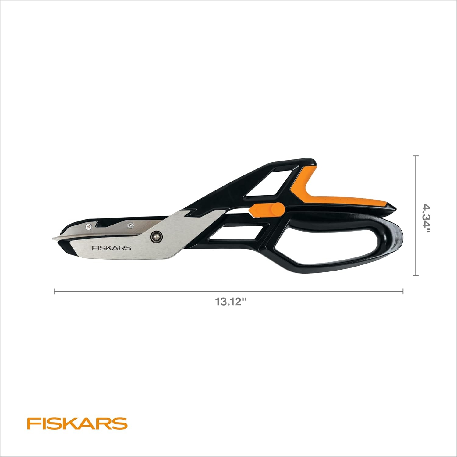 Fiskars PowerArc Easy Action Shears, Heavy Duty Scissors, Curved Stainless Steel Blades & SoftGrip Ergonomic Handle, 10, Orange/Gray(Easy Action Snips 13 in.)