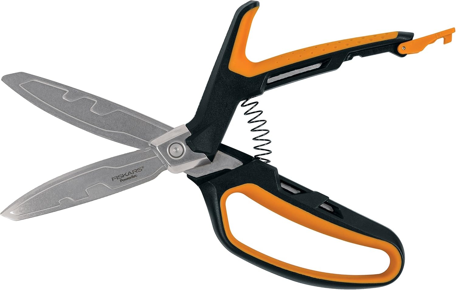 Fiskars PowerArc Easy Action Shears, Heavy Duty Scissors, Curved Stainless Steel Blades & SoftGrip Ergonomic Handle, 10, Orange/Gray(PowerArc Shears 10 in.)