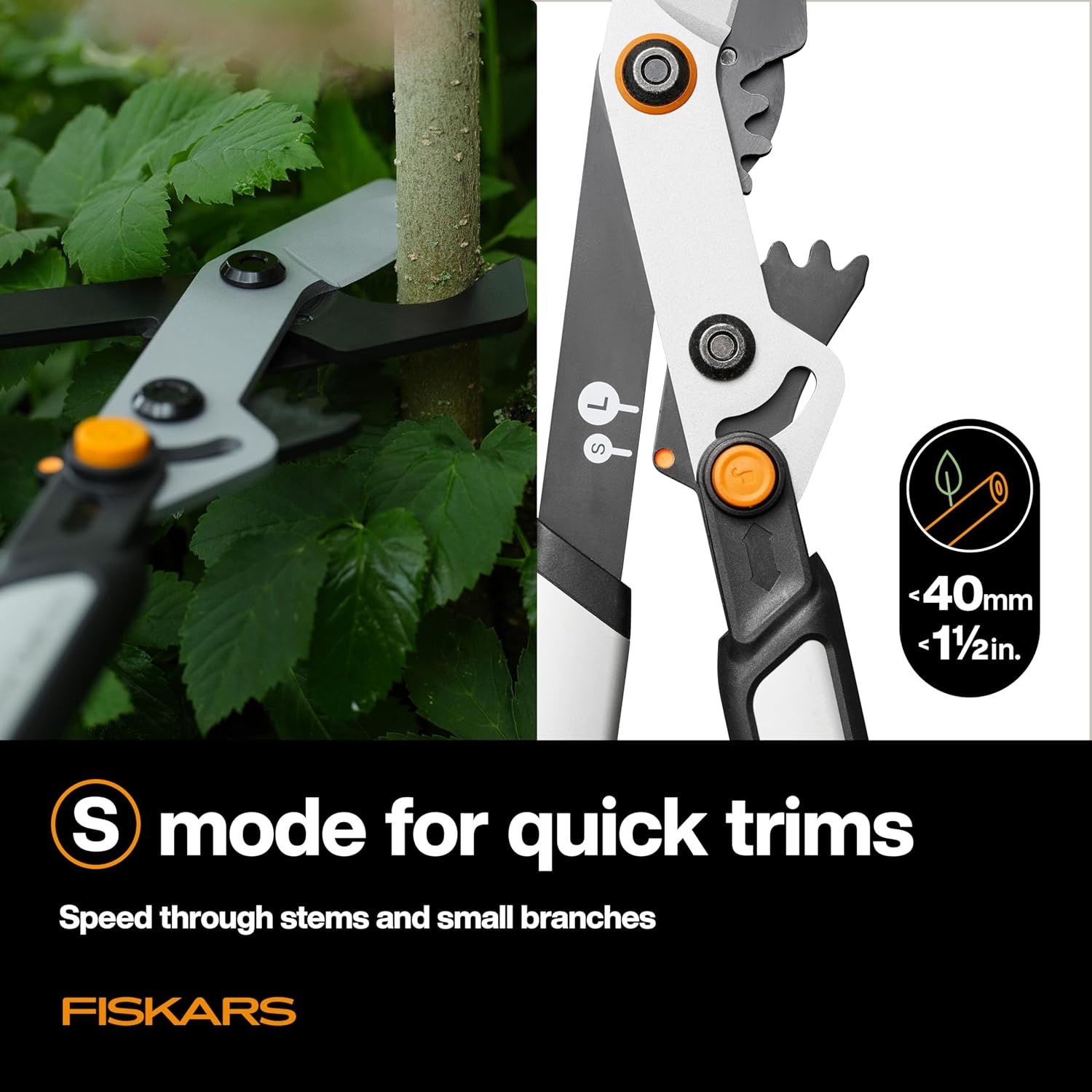 Fiskars DualAction Lopper, 2-in-1 Lopper with Dual Cutting Modes, S Mode for Precise Snips for Stems, L Mode for Power Through Branches, Low Friction Steel Blade, 2″ Cutting Capacity(32″ 2-in-1 Bypass)